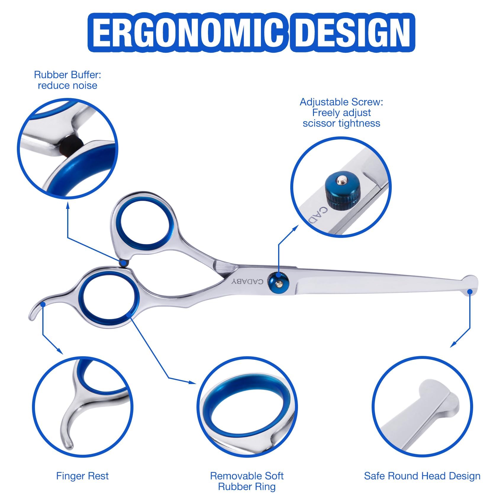 Cadaby Dog Grooming Scissors Kit With Safety Round Tips,6 In 1 Professional Dog Scissors For Grooming, 4Cr Stainless Steel Pet G