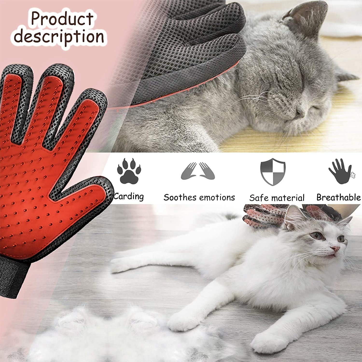 STARROAD-TIM Pet Grooming Glove Hair Remover Brush Gentle Deshedding Efficient Pet Mitt Pet Massage Gloves Left & Right Hand Dra