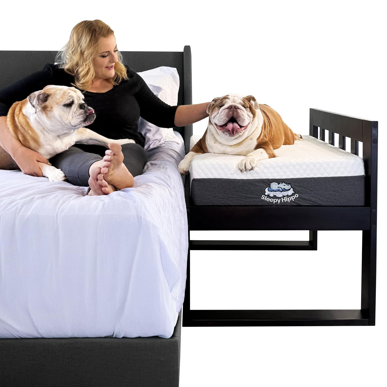 Sleepy Hippo Dog Bed Frame - Wooden Raised Dog Bed Frame ONLY, Human-Style Freestanding Pet Bedside Cosleeper for Dogs & Cats, W