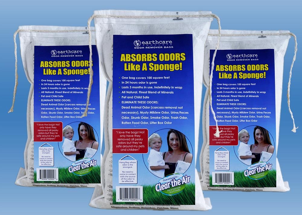 Earth Care Odor Removing Bag Stinky Smells Pet Odor Etc (3 Pack)