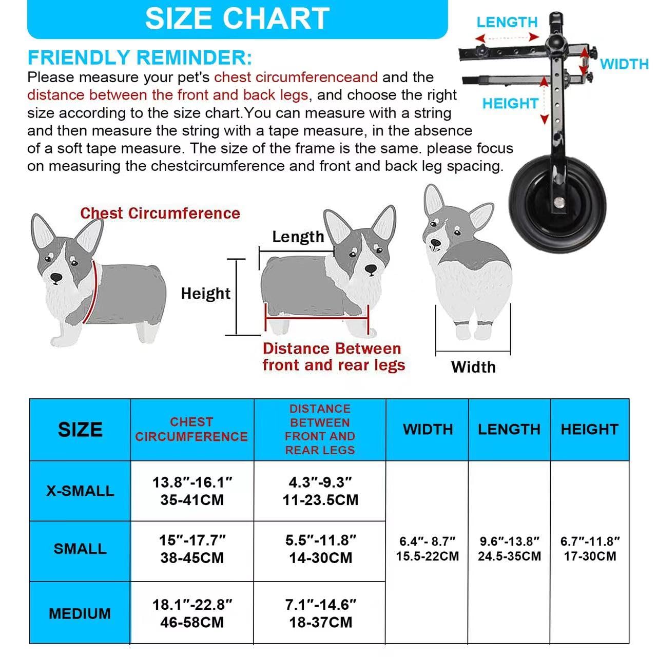 New Adjustable Small Dog Wheelchair for Back Legs, Walking Pets Dogs Wheelchairs,Doggy Wheelchair with Disabled Hind Legs, Mobil