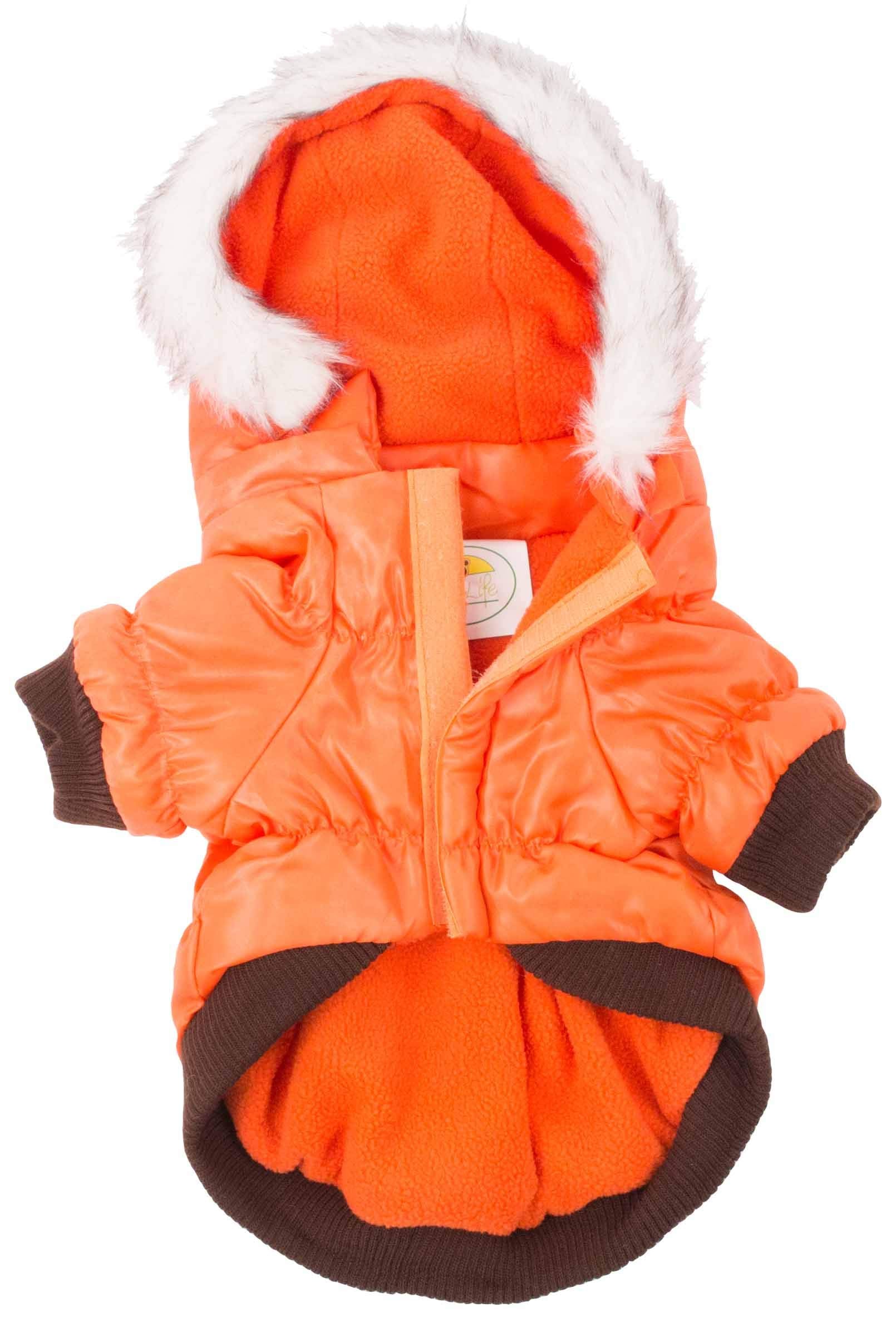 PET LIFE Classic Metallic Fashion Pet Dog Coat Jacket Parka w/ 3M Insulation and Removable Hood, Small, Metallic Orange