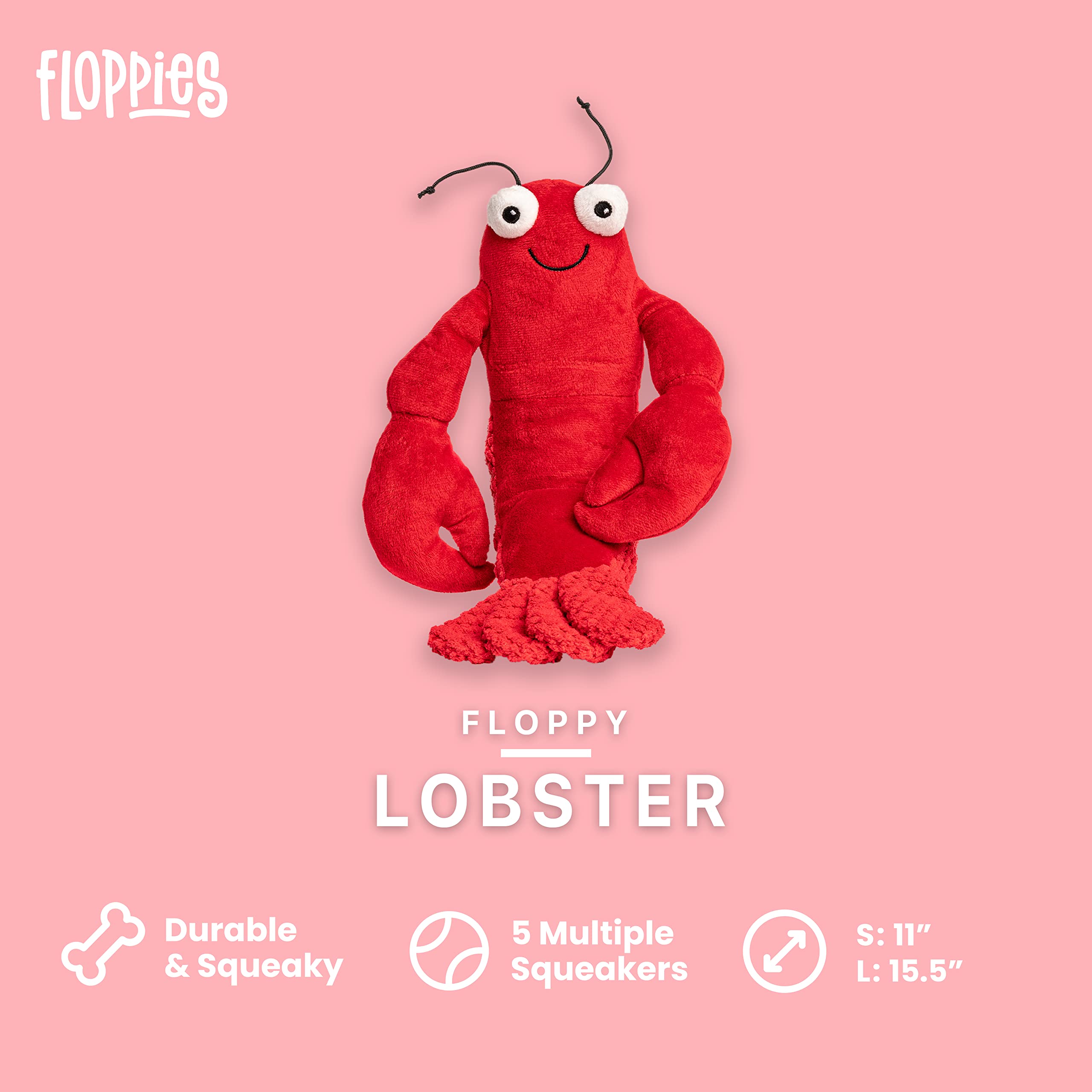Fabdog Floppies Plush Dog Toy - Cute & Durable Squeaky Dog Toys - Best Squeak Toy For Puppies And All Breeds | Ideal Pet Gift| Small Lobster