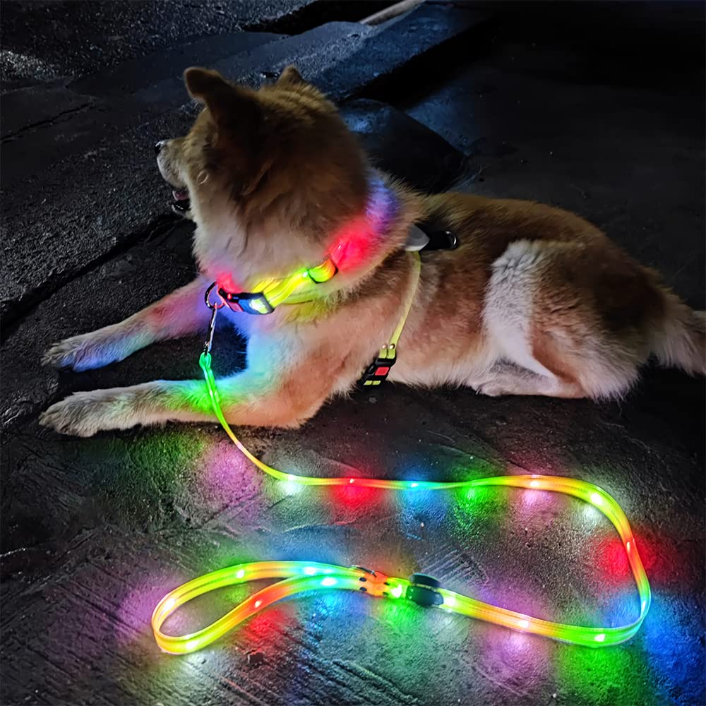 Led Light Up Dog Collar And Leash For Night Time Walking Glow In The Dark Dog Leashes And Collars Set Waterproof Rechargeable
