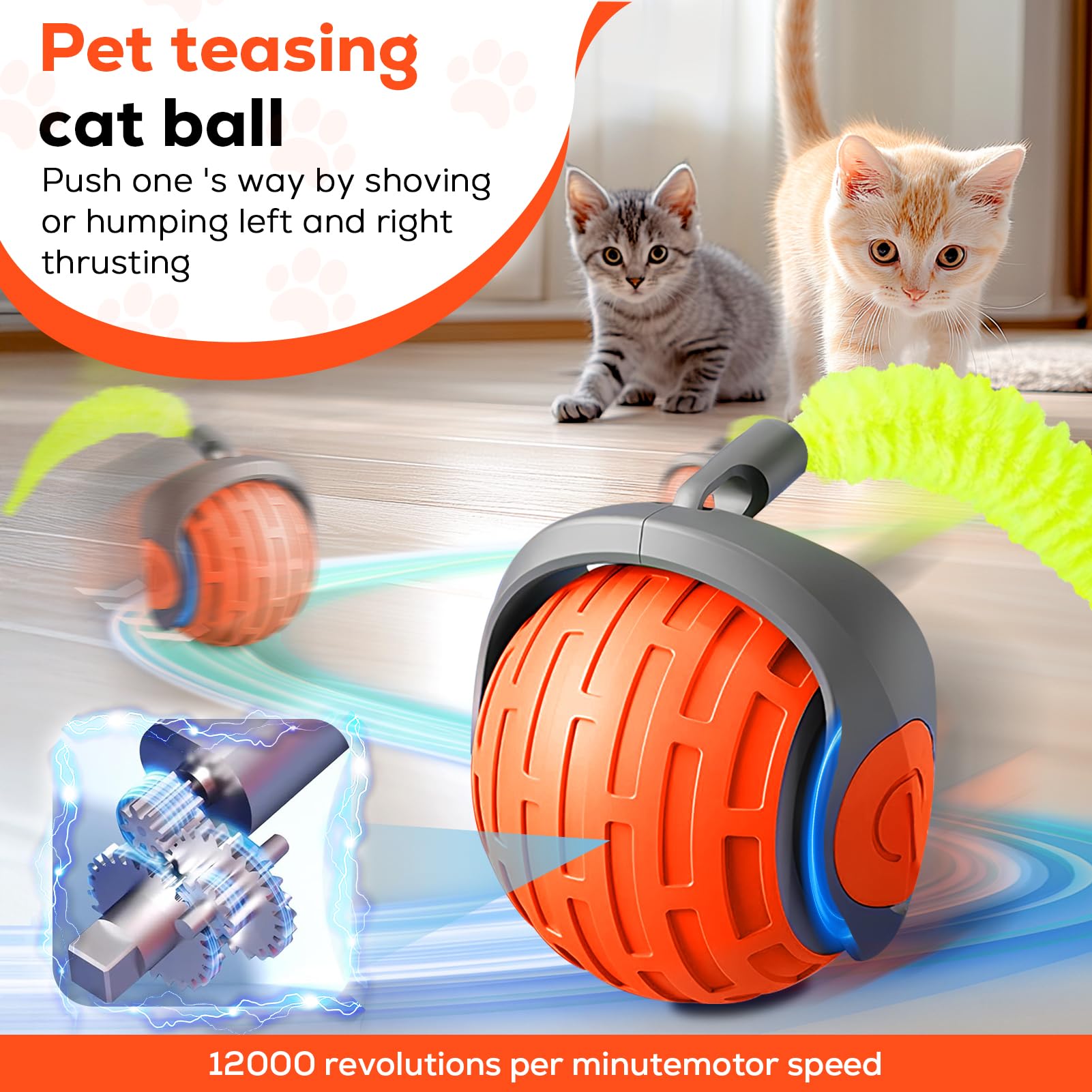Elodsa Interactive Cat Ball Toy For Indoor Cats, Rotating Ball Toy, Automatic Moving, 360 Rolling, Ideal For Cats And Dogs