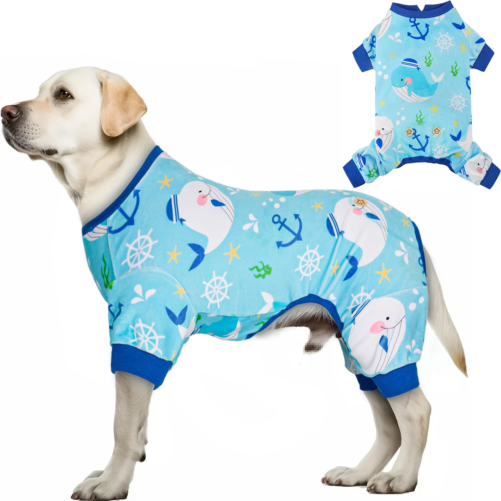 Kyeese Dog Pajamas Whale Dog Surgery Recovery Suit Dog Pajamas Medium Sized Dog Stretchy Dog Clothes Dog Coat Dog Onesie Dog Costume Cat Clothes Dog Body Suits After Surgery