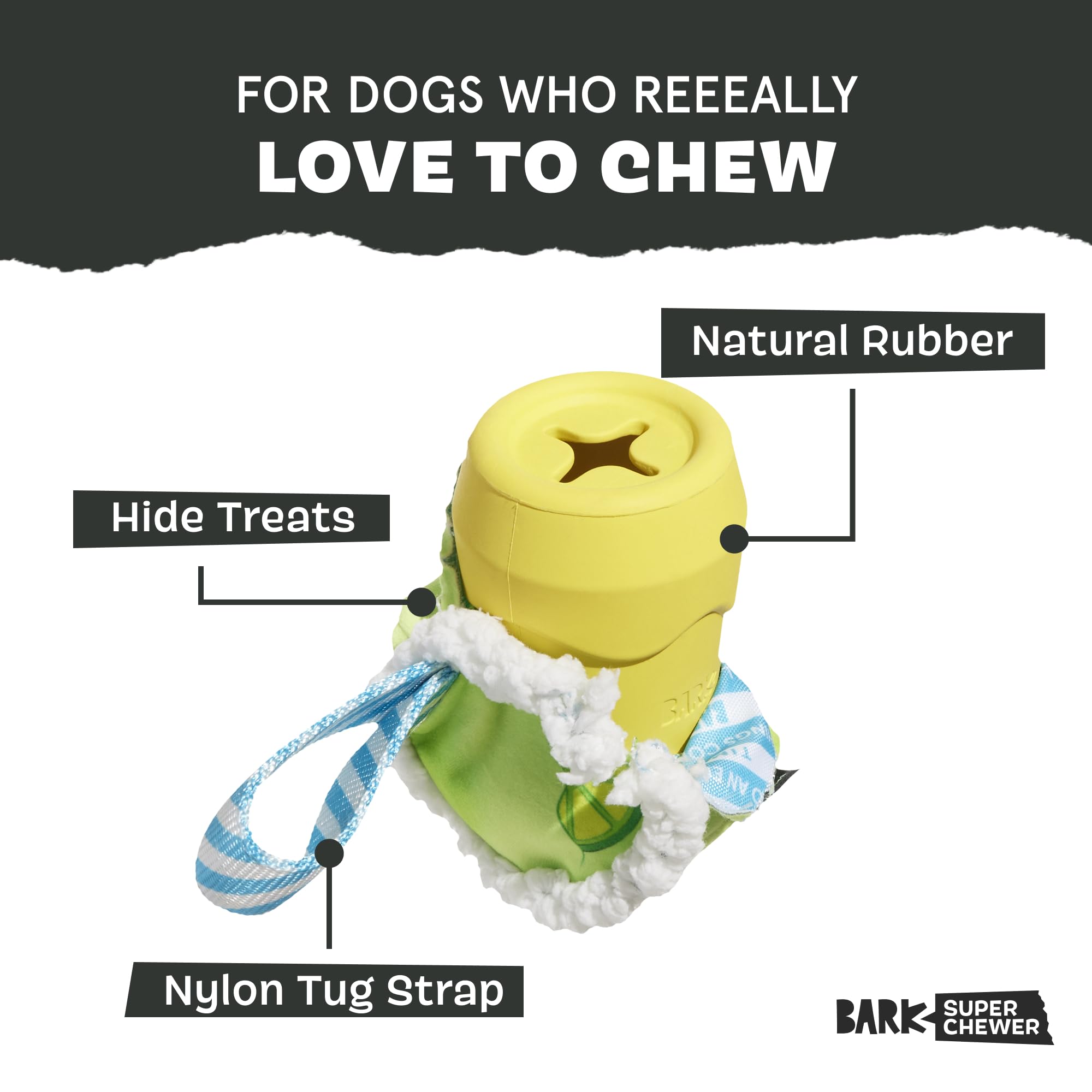 Barkbox Get Ripped Margrrrita Super Chewer Tough Dog Chew Toy For Aggressive Chewers, Plush Cover With Rubber Core - 2 Toys In 1