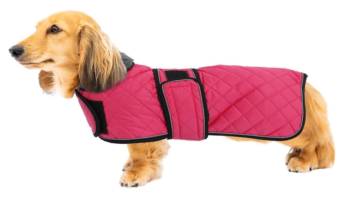 Warm Thermal Quilted Dachshund Coat, Dog Winter Coat With Warm Fleece Lining, Outdoor Dog Apparel With Adjustable Bands For Medium, Large Dog-Pink-S