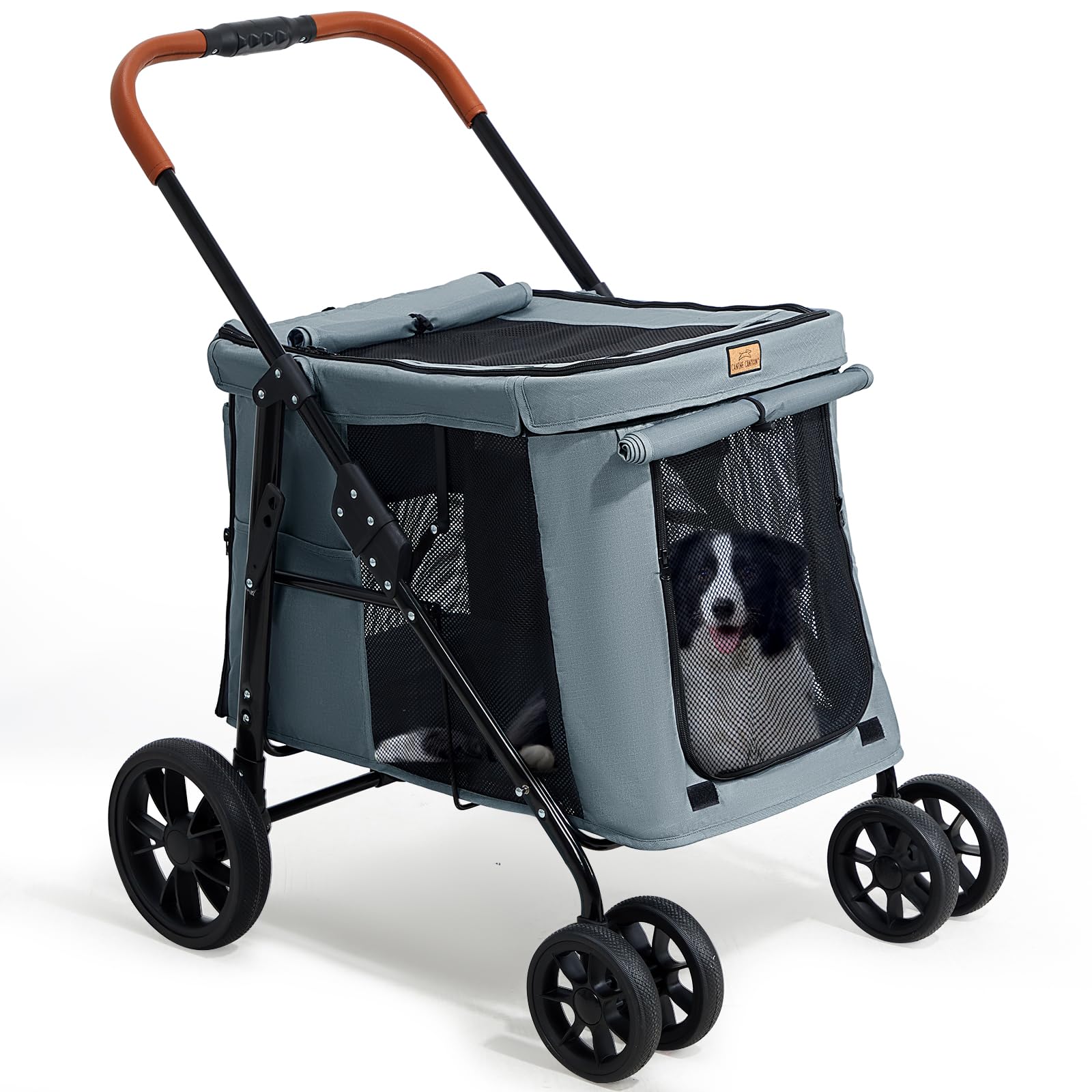 Canine Canyon Scout Pet Stroller, 4-Wheel Design For Small/Medium Dogs - One-Button Fold, Adjustable Mesh Windows & Shades, 360 