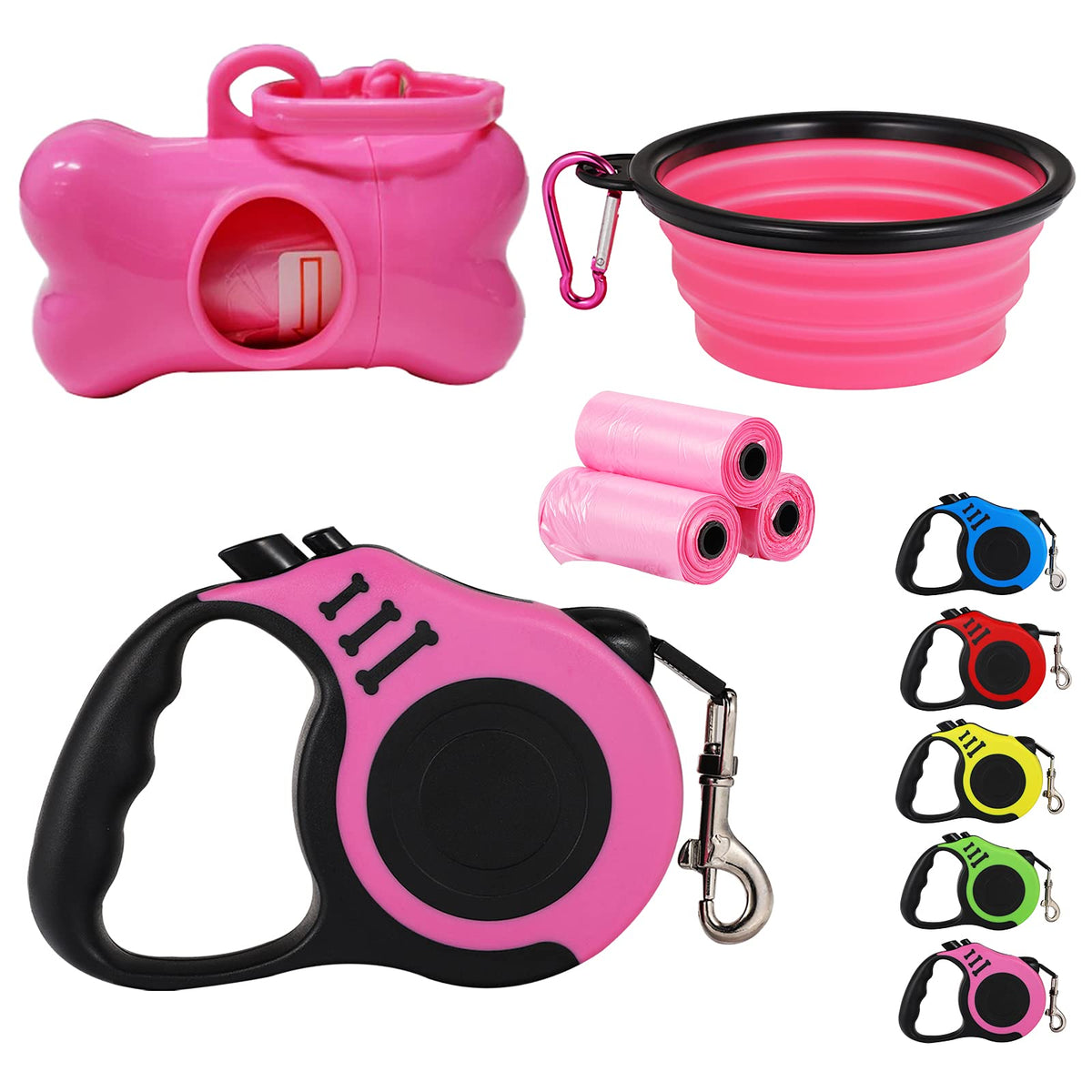 Retractable Dog Leash,Heavy Duty Dog Leash Retractable,Dog Walking Leash For Small Dog Or Cat Up To 26 Lbs,360° Tangle-Free Strong Nylon Tape,Anti-Slip Handle,With Waste Bag Dispenser(10Ft Pink)