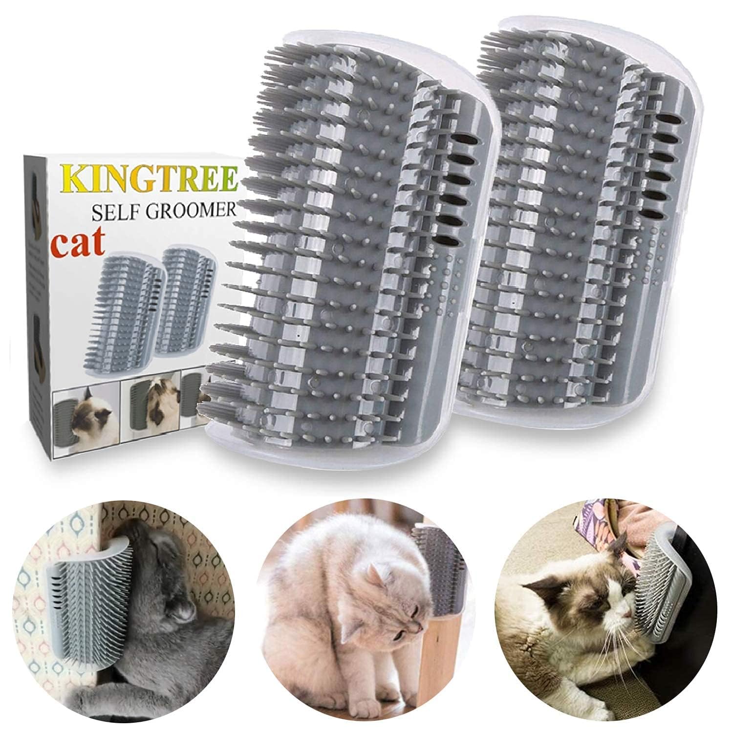 Kingtree Cat Corner Scratcher Self Groomer With Catnip, 2 Pack Softer Cat Face Scratchers Wall Corner Grooming Massage Combs For Long & Short Fur Cats