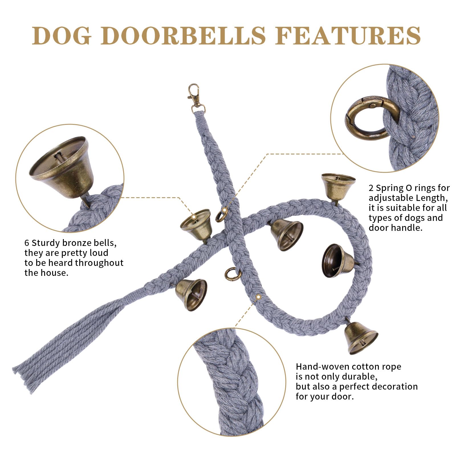 Klogtsind 2 Pack Dog Bells For Door Potty Training, Handwoven Cotton Rope Dog Doorbell With 6 Extra Loud Bells, Adjustable Dog D