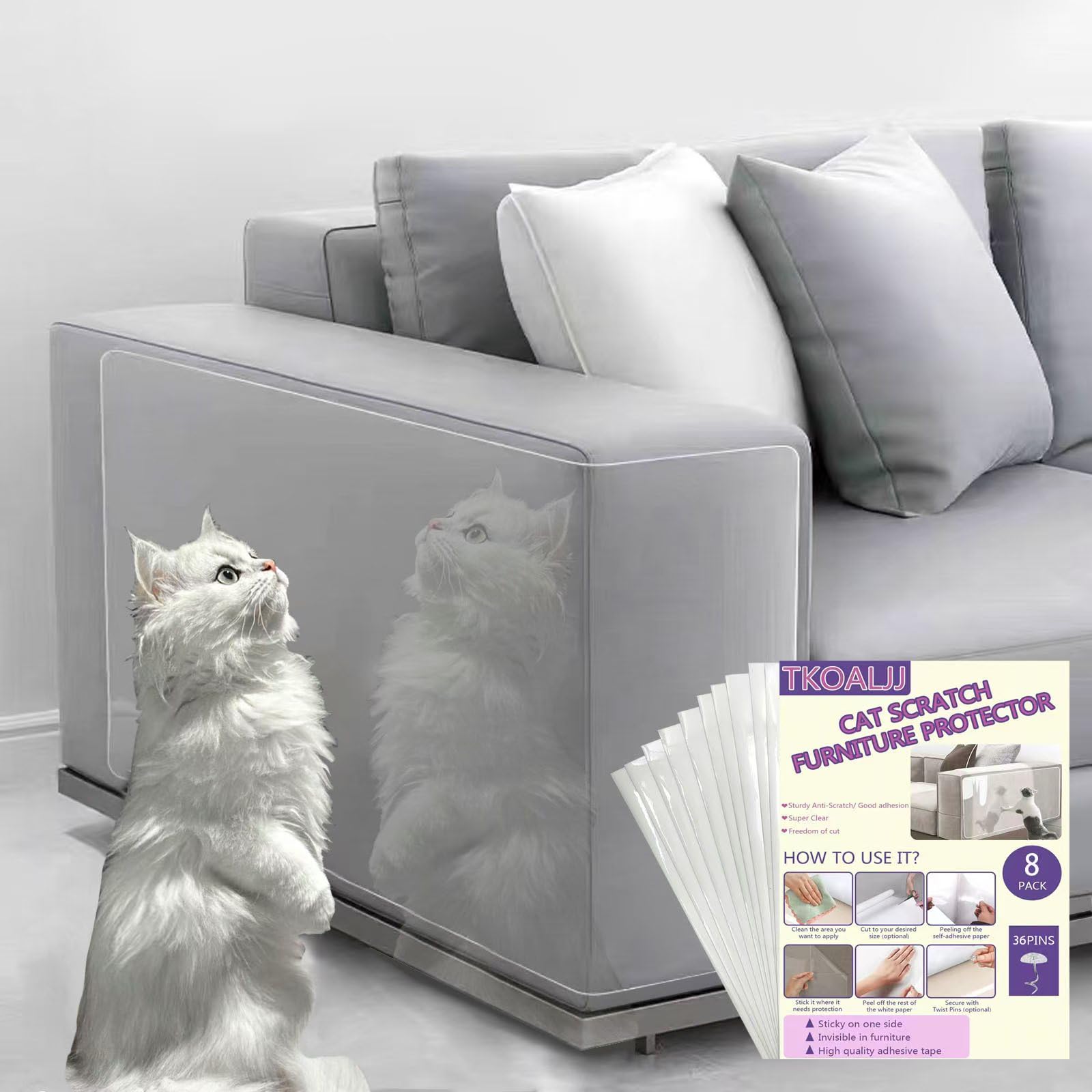Cat Proof Furniture Protectors - 8PCS Heavy Duty Cat Proof Furniture Protectors, Use for Sofa, Door & Wall Guards Stop Cats Claw