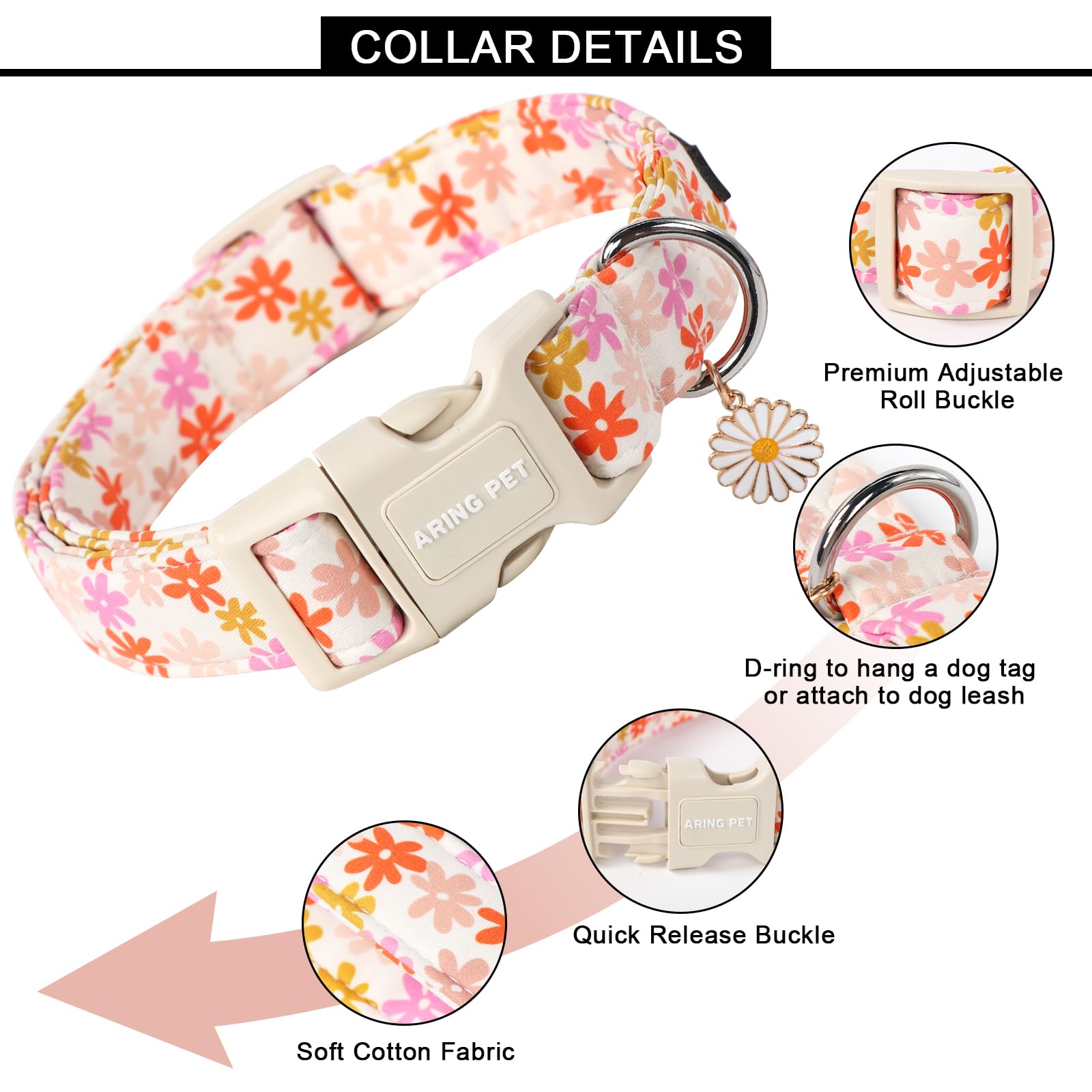 Aring Pet Summer Dog Collar-Cute Dog Collars For Small Dogs, Adjustable Cotton Sunflower Pet Collars Puppy Collar For Small Medi