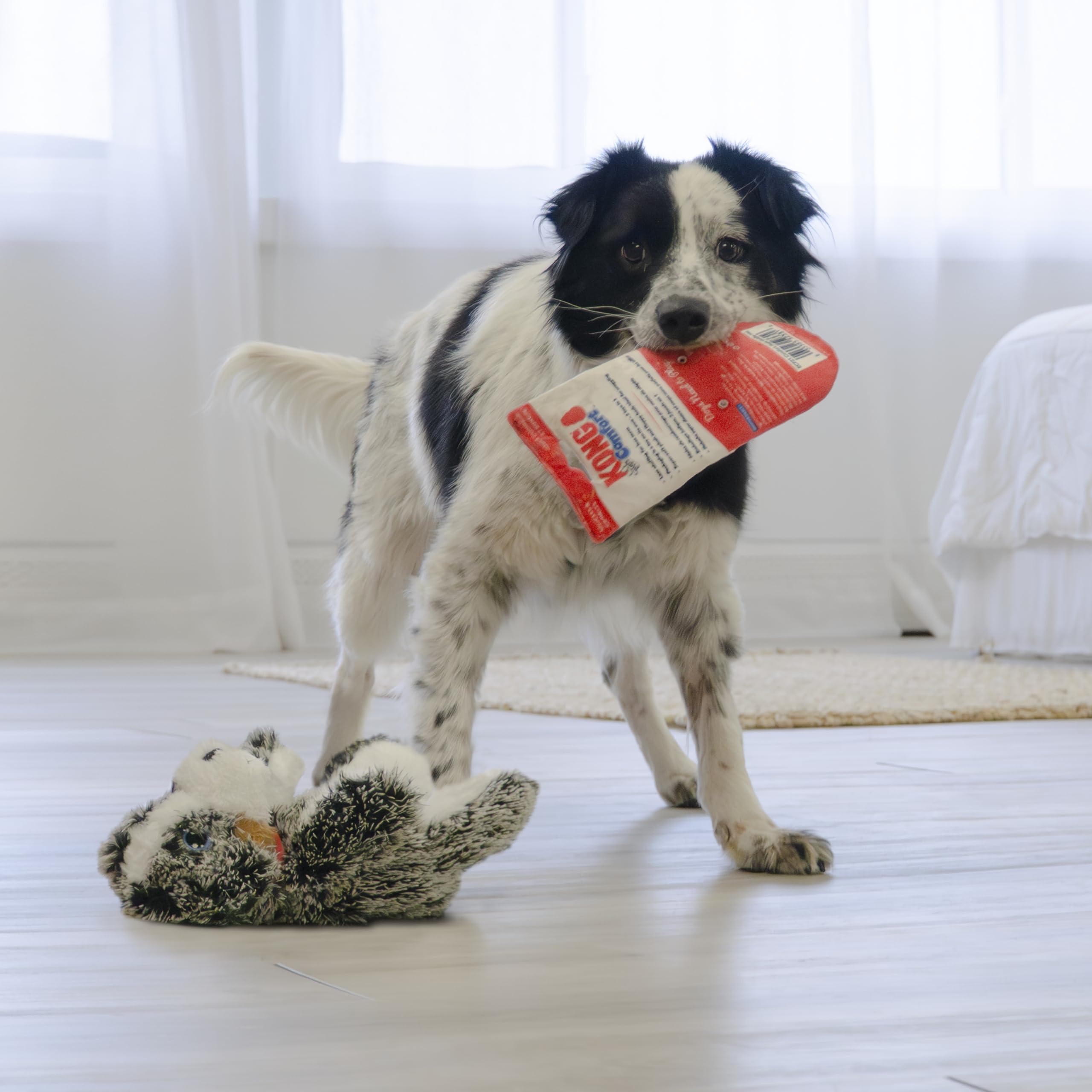 Kong Comfort Pups Low Stuffing Plush Fur And Crinkly Noise With Squeaker (Medium, Ozzie)