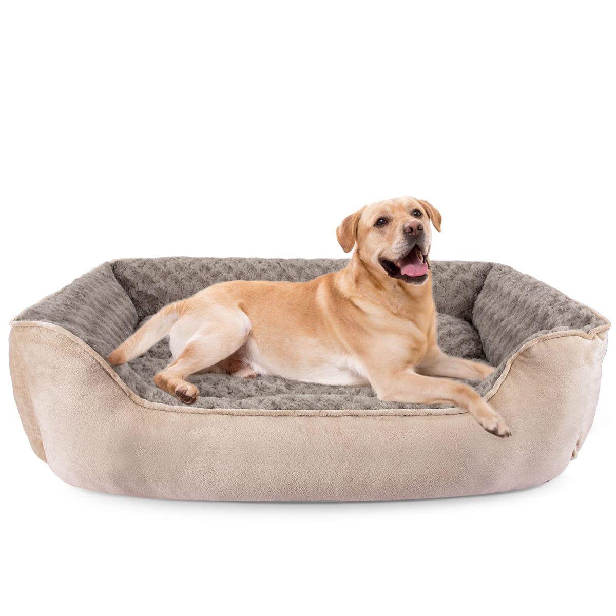 Joejoy Rectangle Dog Bed For Large Medium Small Dogs Machine Washable Sleeping Dog Sofa Bed Non-Slip Bottom Breathable Soft Puppy Bed Durable Orthopedic Calming Pet Cuddler, Multiple Size, Beige
