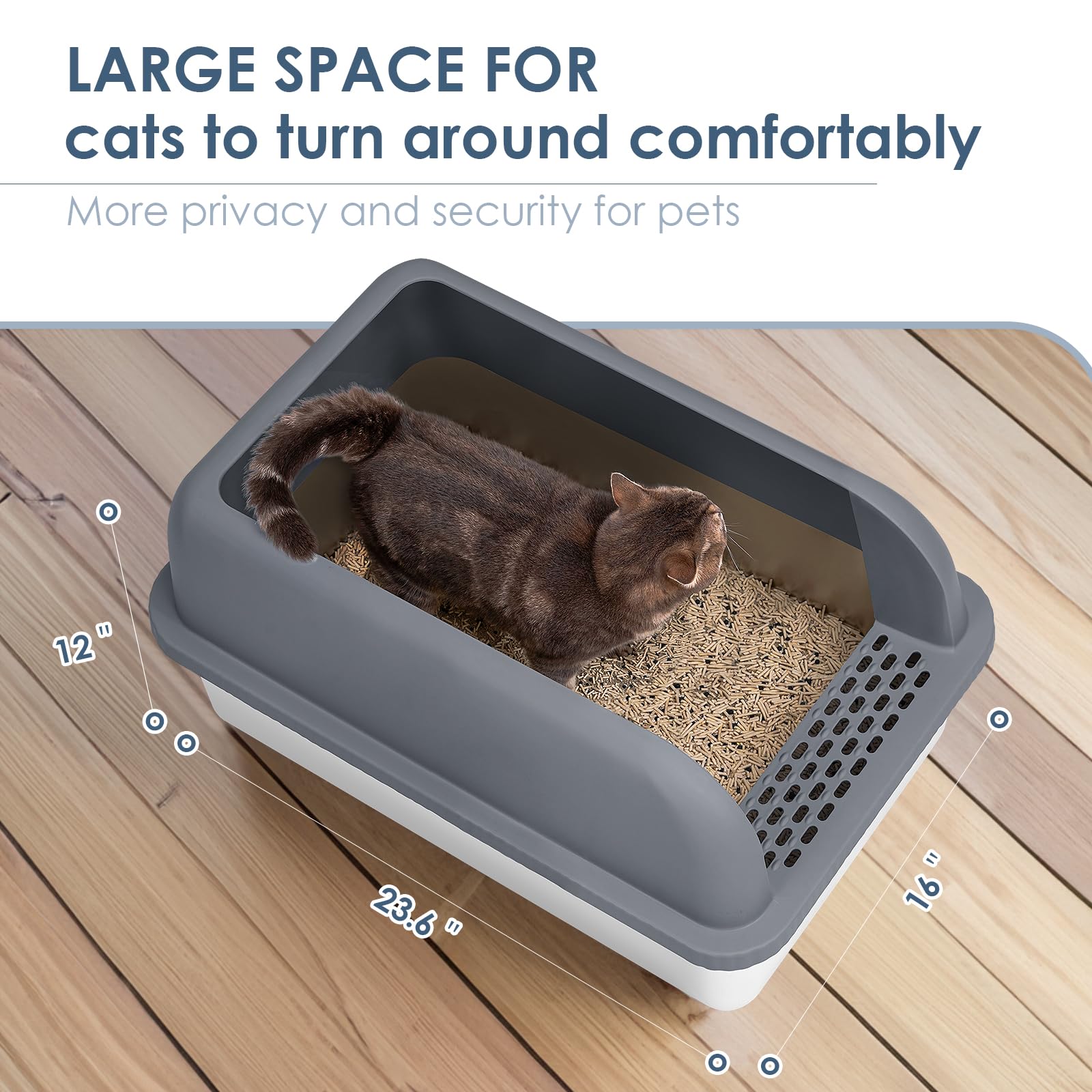 Suzzipaws Enclosed Stainless Steel Cat Litter Box With Lid Extra Large Litter Box For Big Cats Xl Metal Litter Pan Tray With High Wall Sides Enclosure, Non-Sticky, Anti-Leakage (Grey)