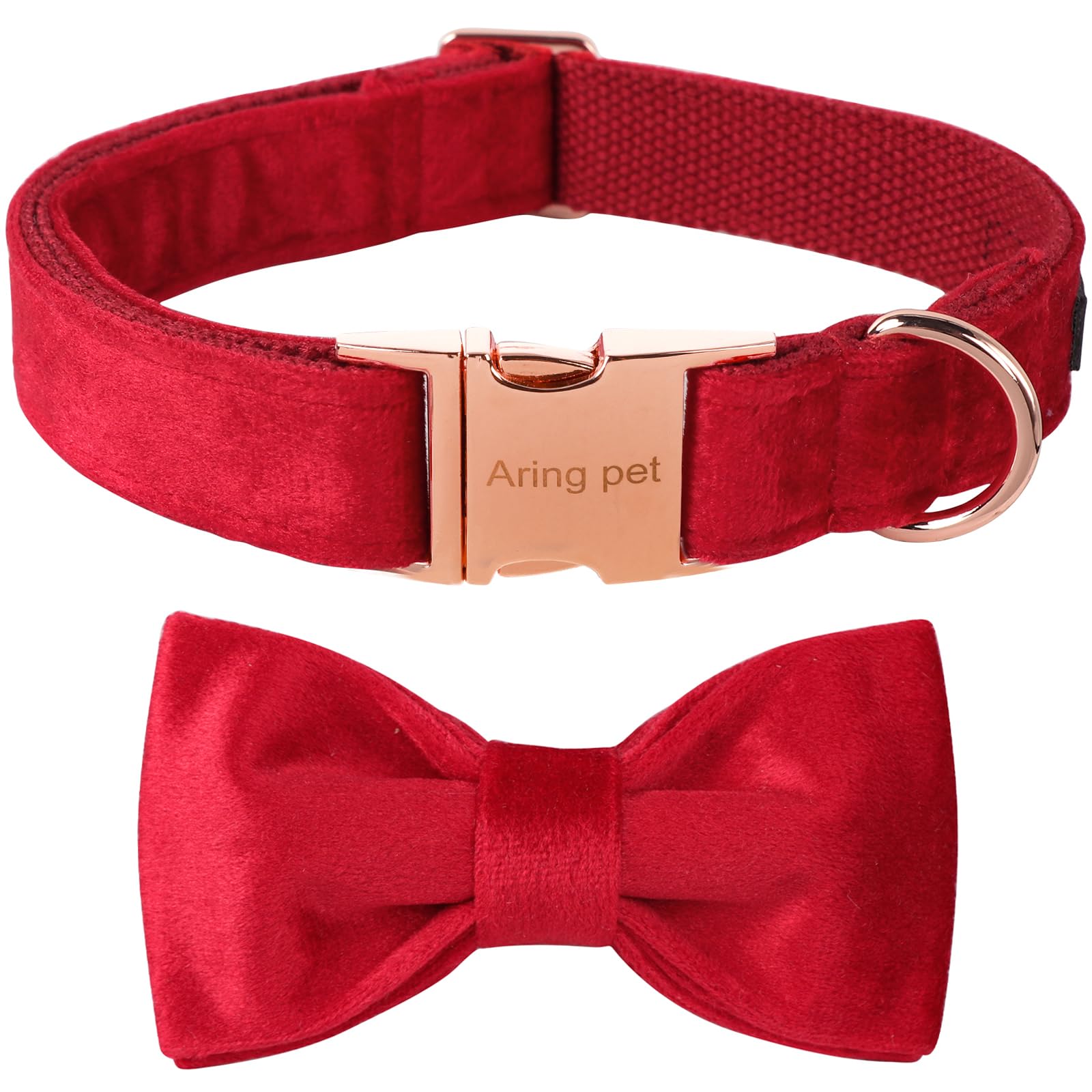 ARING PET Bowtie Dog Collar,Velvet Dog Collars with Removable Bowtie, Christmas Adorable Dog Collar,Medium.