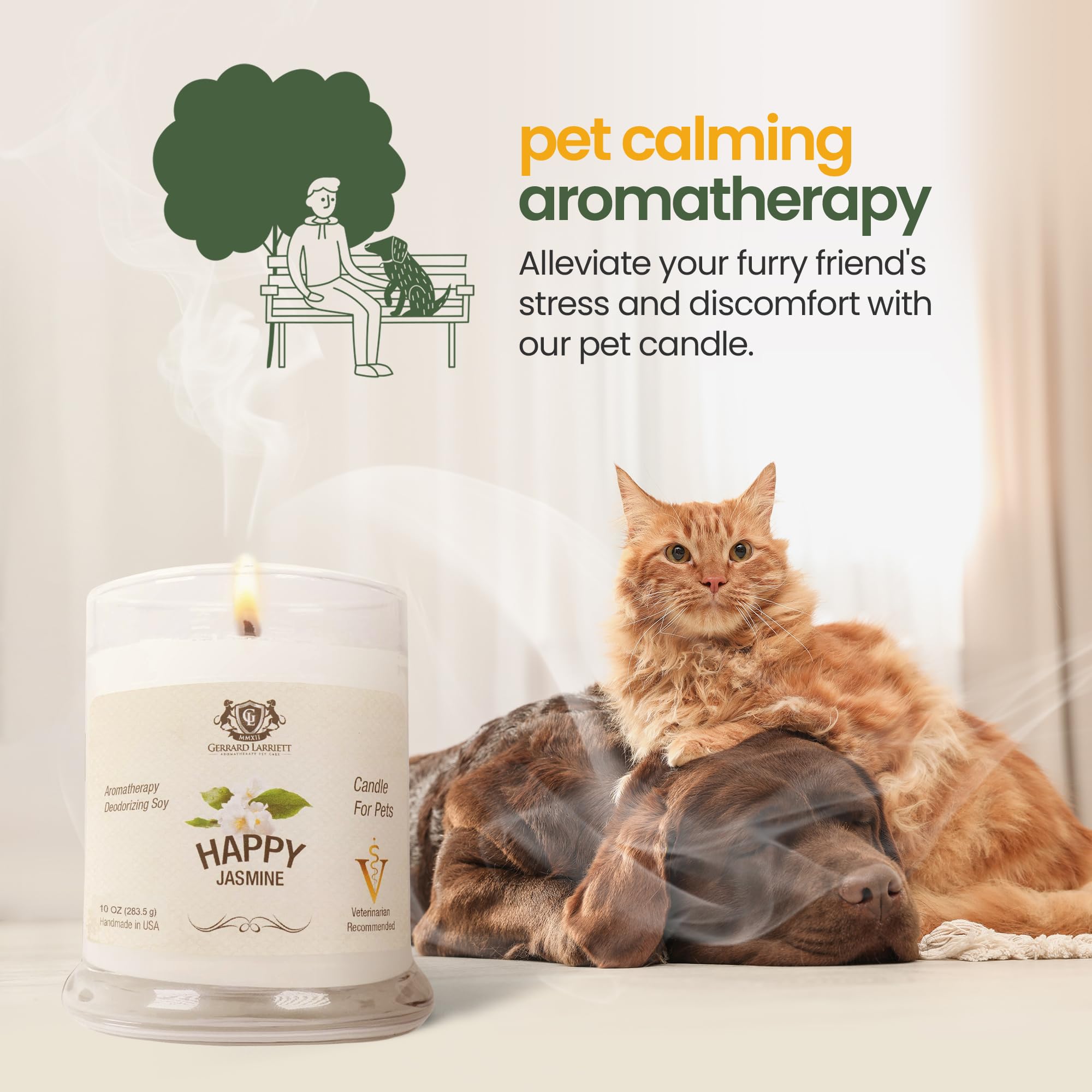 Gerrard Larriett - Deodorizing Soy Candles For Pets, Scented Candles For Removing Pet/Household Odors, Lasts Up To 40 Hours, White Candles For Home Scented With Happy Jasmine Fragrance, 10 Oz