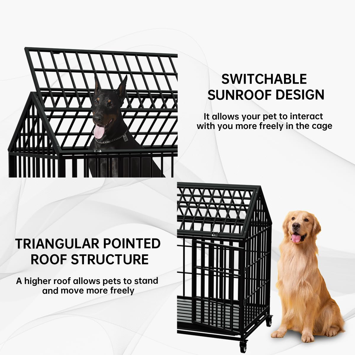 Snuowu 54/48 Inch Heavy Duty Dog Crate Large Dog Cage Strong Metal Dog Kennels And Crates For Large Dogs Top Open With Wheels 2