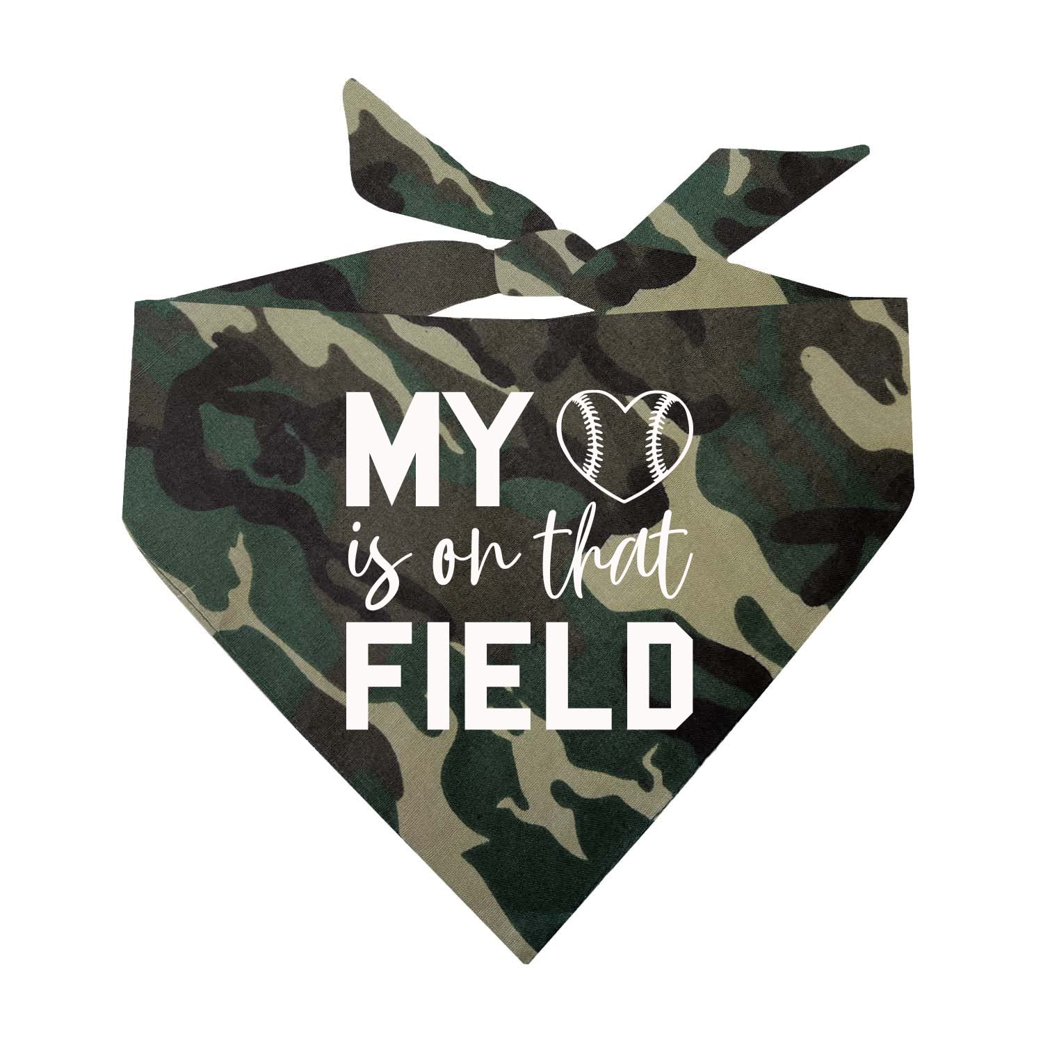 My Heart Is On That Field Baseball Dog Bandana (1044 Camo, X-Small)
