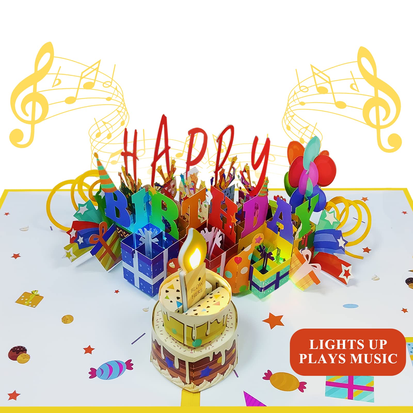 Birthday Card,Musical Birthday Cards With Light And Music, Blowable, 3D Birthday Popup Card,Birthday Card For Women- Plays Hit S