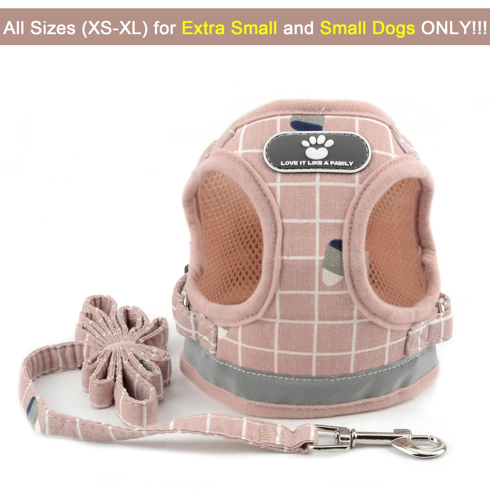 Zunea No Pull Small Dog Harness and Leash Set Adjustable Reflective Step-in Chihuahua Vest Harnesses Mesh Padded Plaid Escape Pr