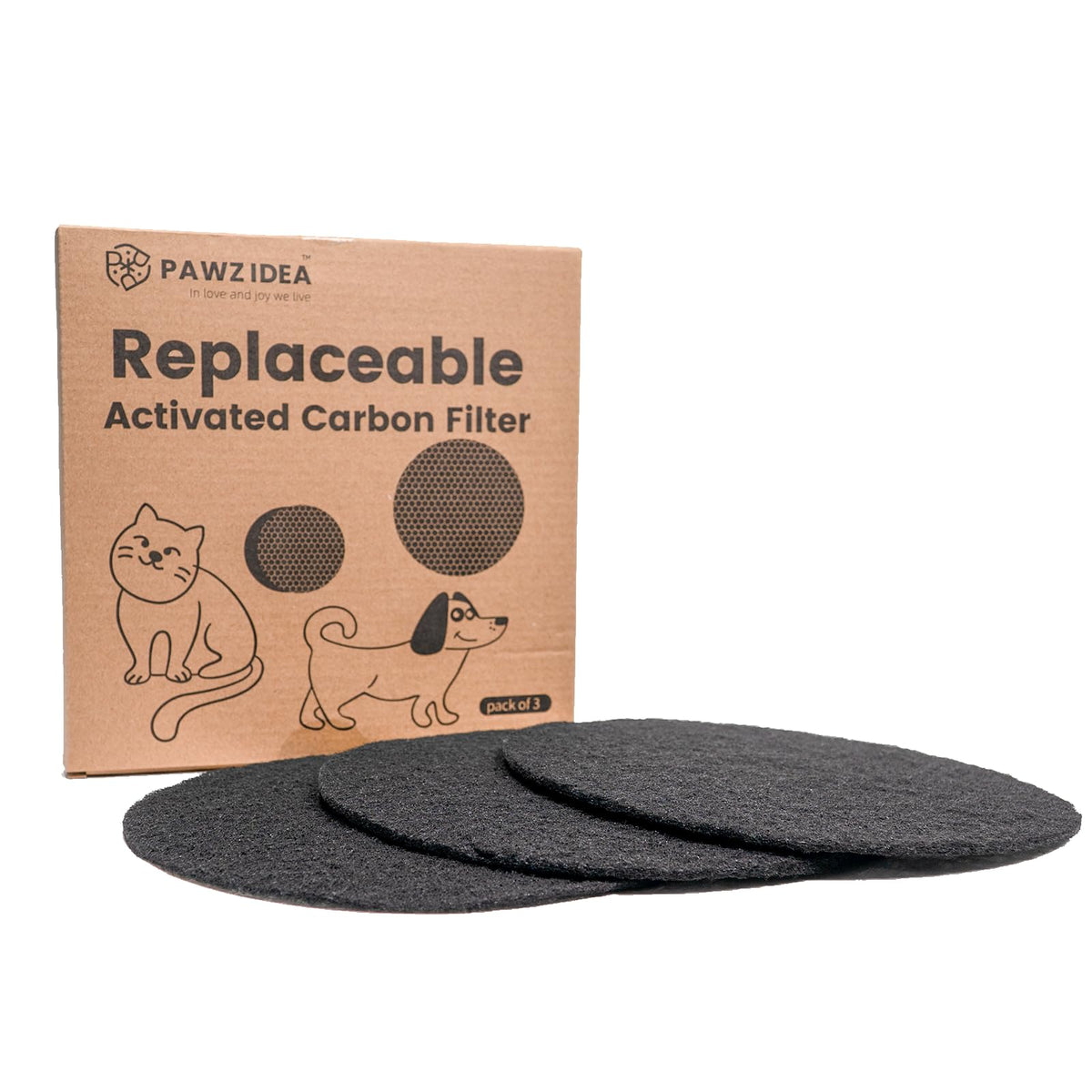 Pawzidea 3-Pack Replacement Activated Carbon Filter Outdoor Ready 3.1 Gallon Dog Poop Trash Can Brown/Black/Gray, 7.8'' Round, 1