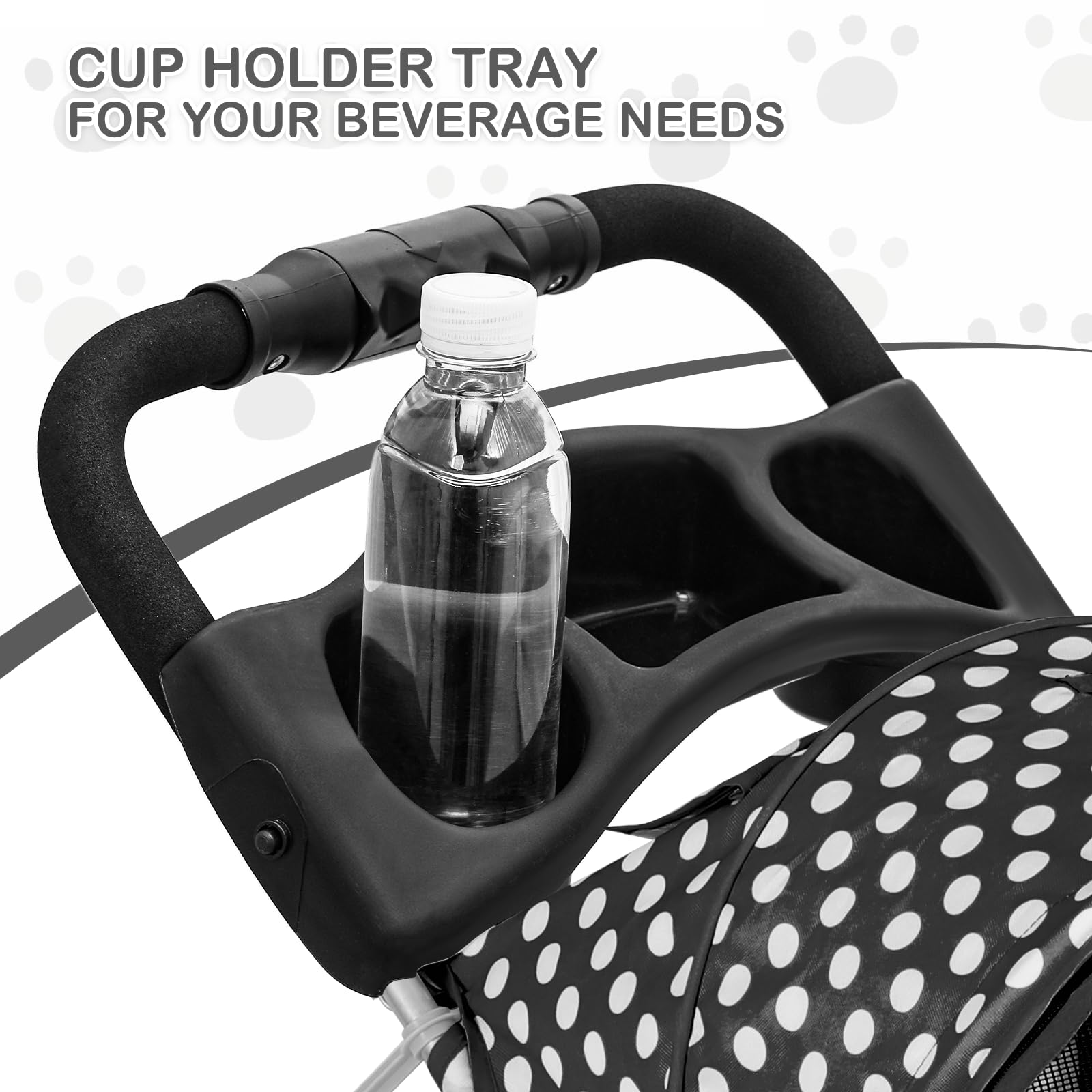 Monibloom 3 Wheels Pet Dog Cat Stroller For Small Medium Dogs Cats, Foldable Jogger Stroller W/Storage Basket And Cup Holder, Black Polka Dots
