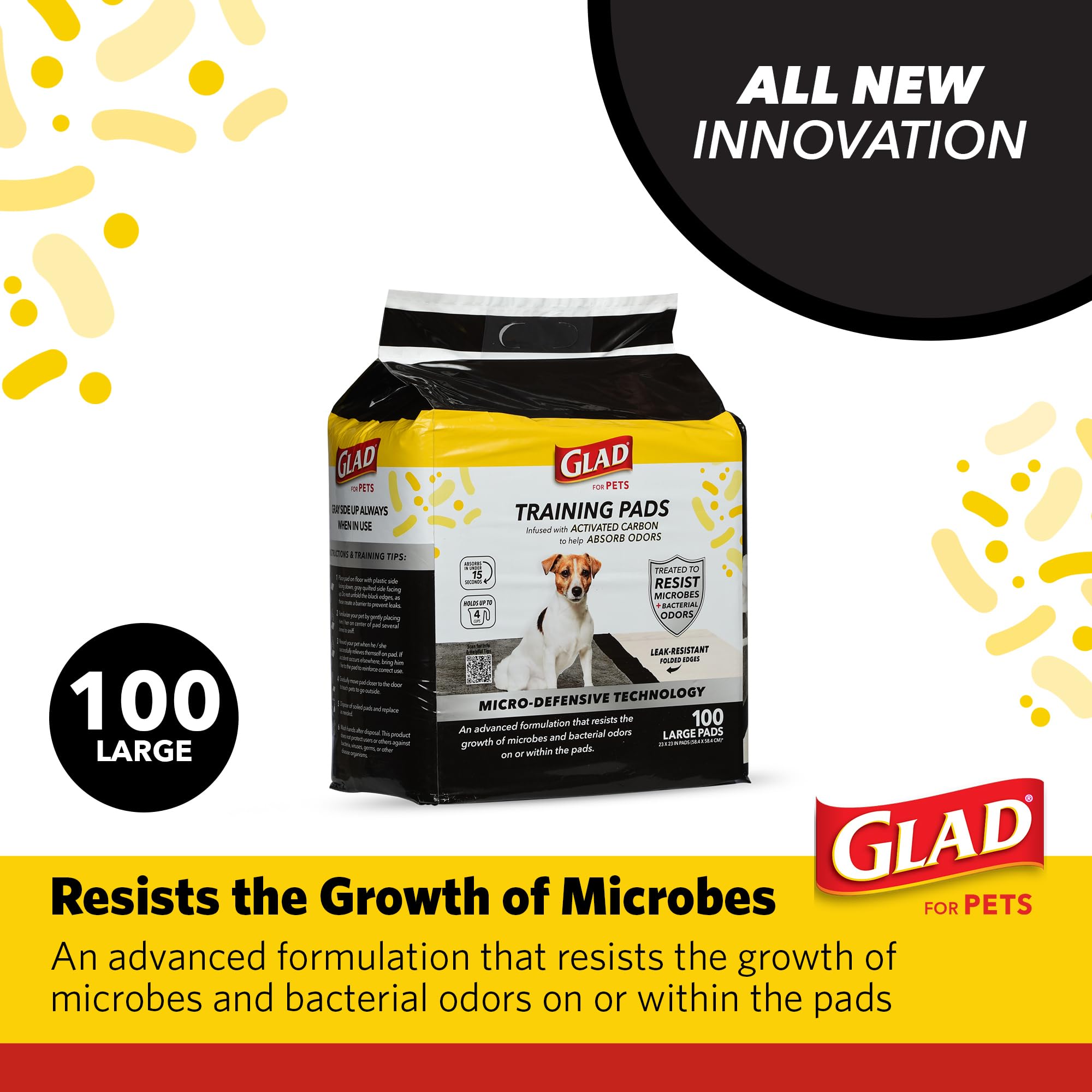 Glad for Pets Activated Carbon Puppy Training Pads with Anti-Microbial Technology, 23x23 | Ultra Absorbent, Odor Control, Heavy