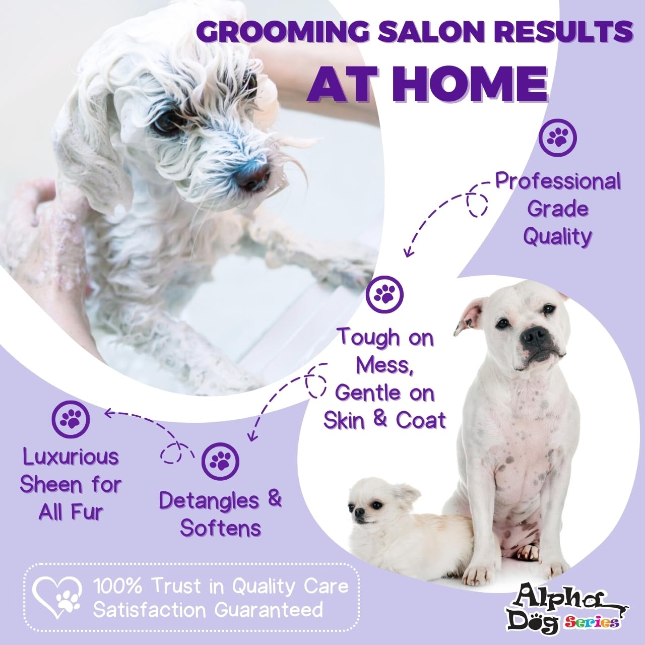 Alpha Dog Series Bright White Natural Whitening Dog Shampoo And Conditioner For Dogs With Aloe Vera, Ph Balanced Dog Shampoo And Conditioner Set, Tear-Free For Sensitive Skin 26.4 Oz (Pack Of 2)