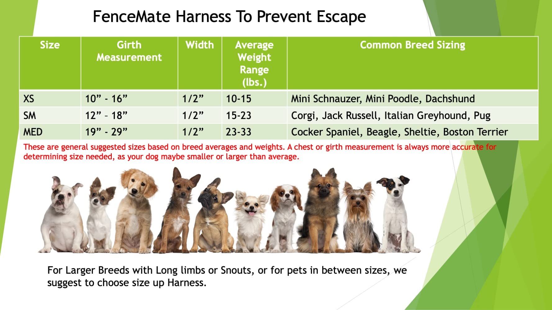 FenceMate No Escape Dog Harness - to Keep Small Pets Safe from Escaping Through Fence Slats Patented Harness W/Balls Attached -