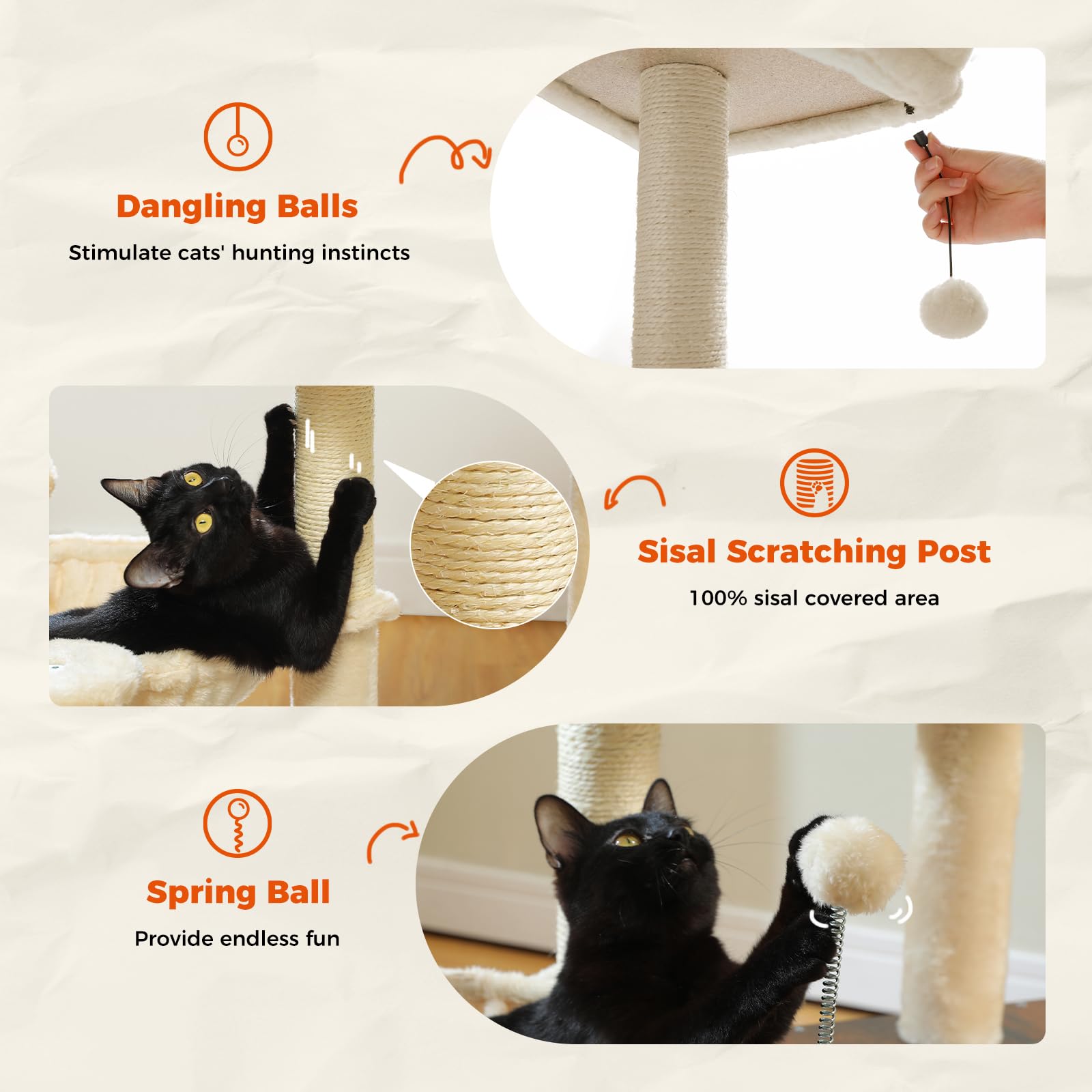 Pequlti Modern Cat Tree For Indoor Cats,Multilevel Play House Cat Tower With Cat Condo, Scratching Post, Cozy Hammock And Plush