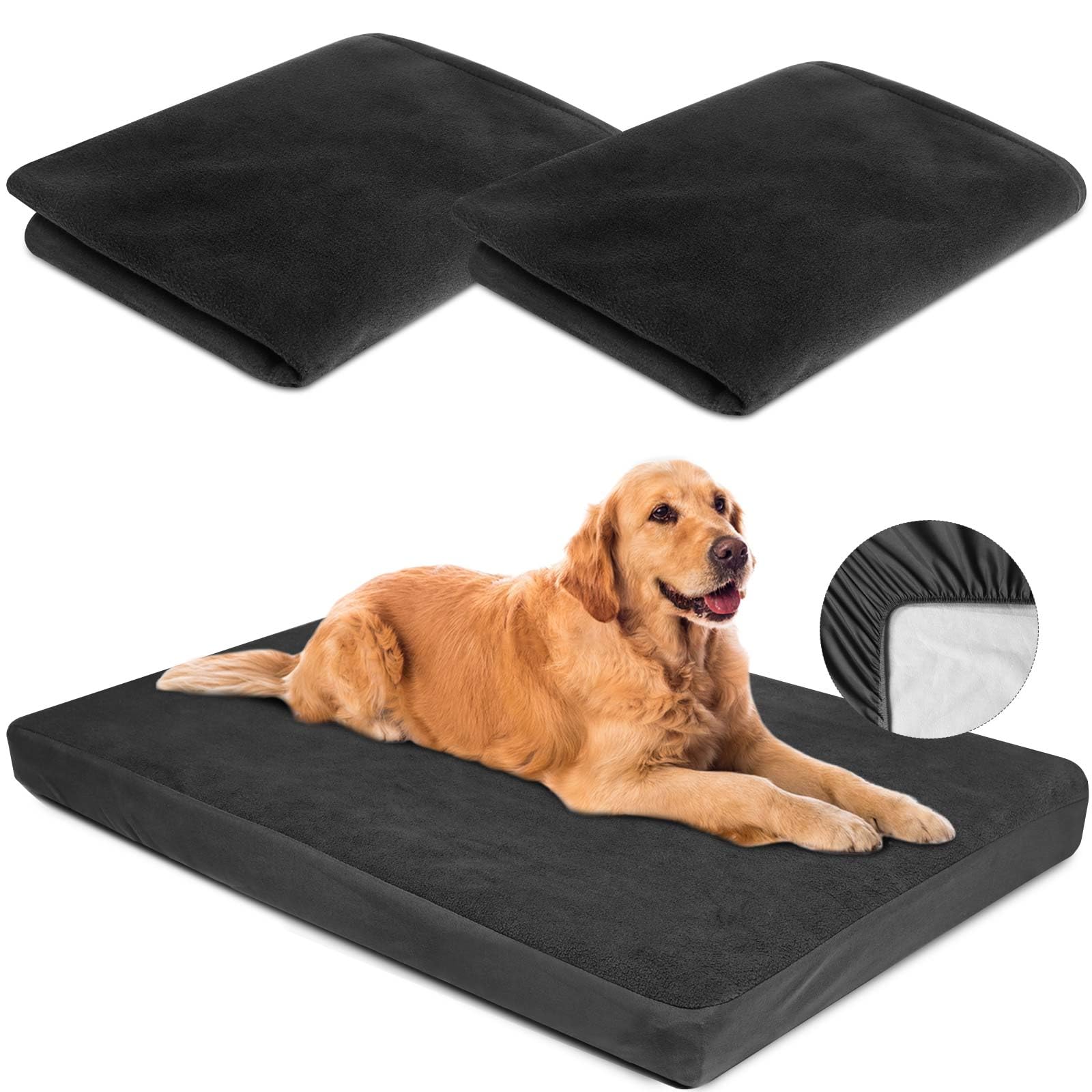 Dog Bed Covers Replacement Waterproof for Dog Bedding Washable Black 2 Pack 35'' x 44'' XL