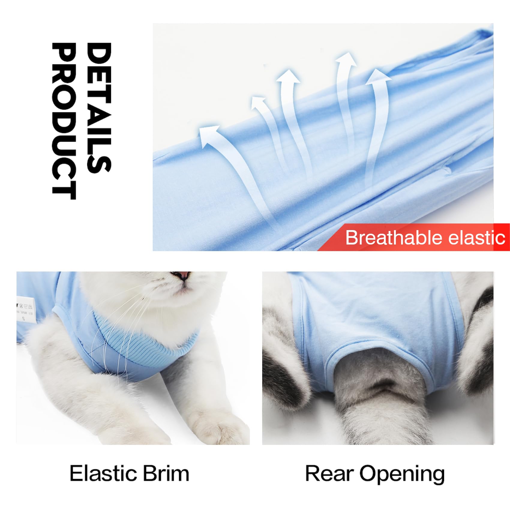DOTON Cat Recovery Suit for Male and Female Surgical Post Surgery Soft Cone Onesie Shirt Clothes Neuter Licking Protective Diape