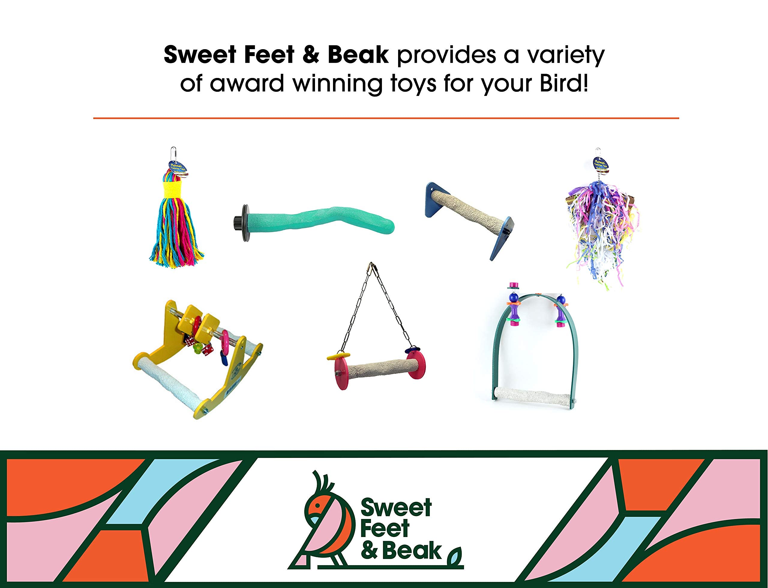Sweet Feet And Beak Safety Pumice Perch Bird Toy - Trims Nails And Beak - Promotes Healthy Nails And Beaks - Safe Non-Toxic Bird Supplies For Bird Cages - X-Small 6'