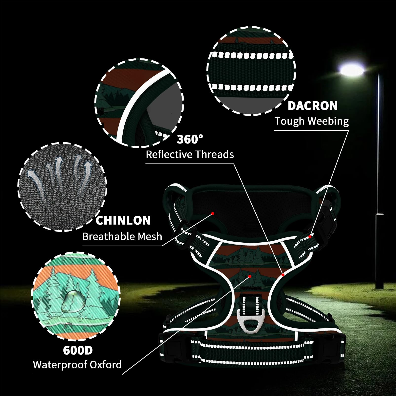Timos No Pull Dog Harness,No Choke Front Clip Dog Reflective Harness,Adjustable Soft Padded Pet Vest With Easy Control Handle Fo