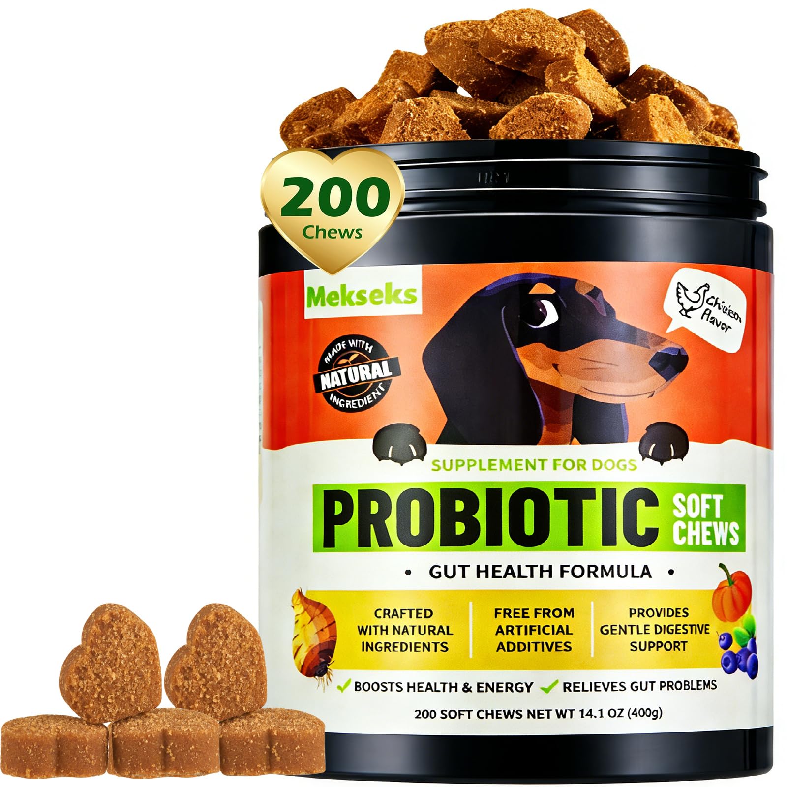 Dog Probiotic Soft Chews Support Gut Health Immunity, Diarrhea Gas Relief, Digestive Yeast Balance, Relieve Itchy Skin, with Pum