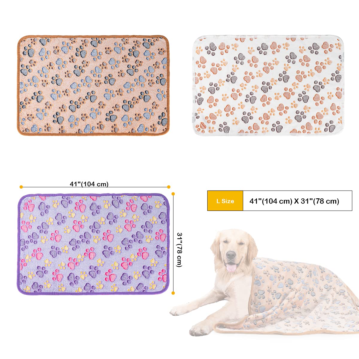 Dono 1 Pack 3 Dog Blankets For Small Dogs, Soft Fluffy Paw Print Pattern Fleece Pet Blanket Warm Sleep Mat, Puppy Kitten Blanket
