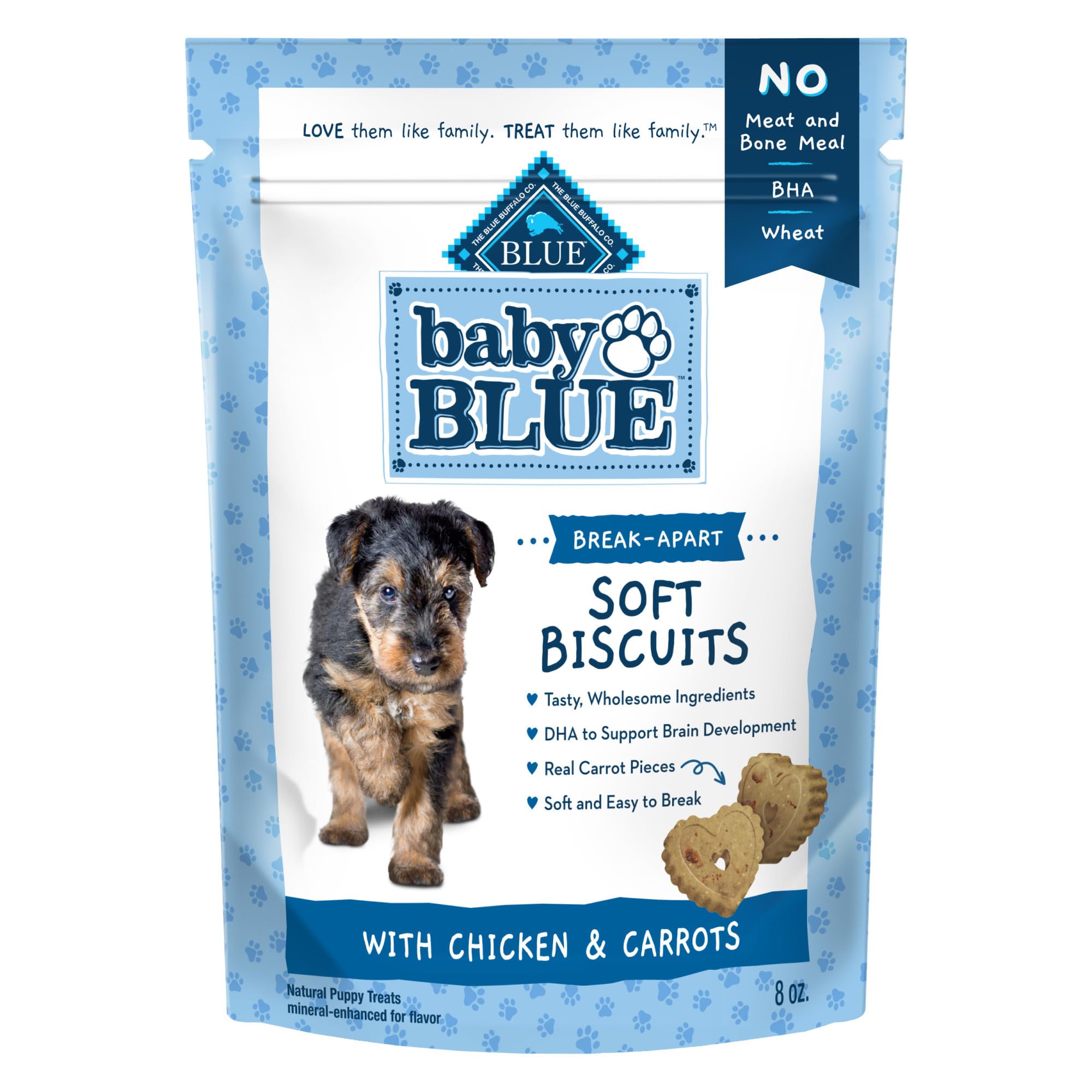 Blue Buffalo Baby BLUE Soft Biscuits with DHA, Natural Dog Treats for Puppies, Great for Training, with Chicken & Carrots, 8-oz.