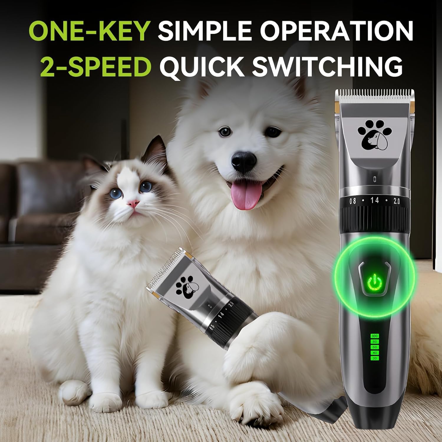 Dog Clippers Cordless, Professional Cat Trimmer, 2-Speed Low Noise Dog Grooming Kit, Pet Trimmer For Small Large Thick Hair Dogs
