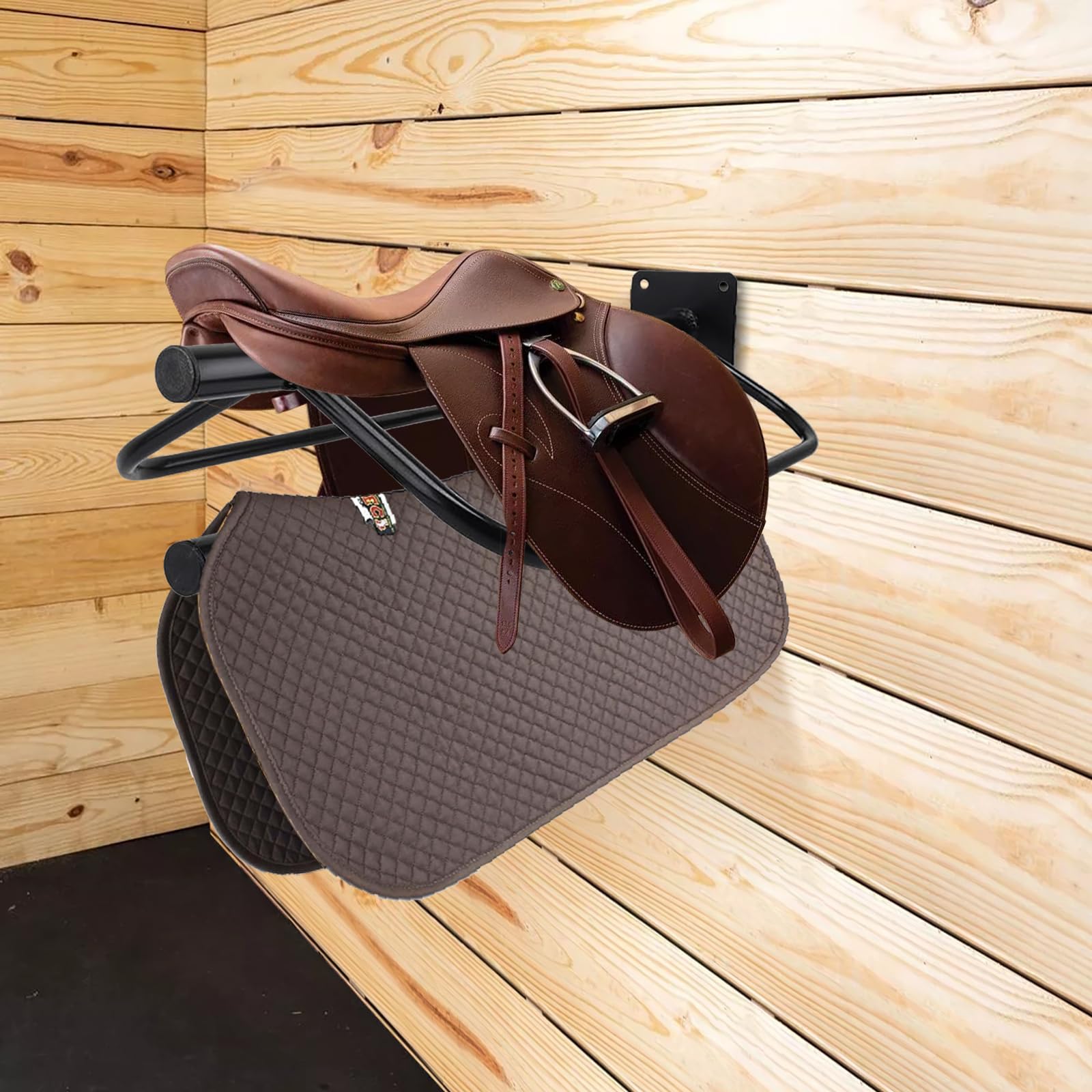 Hdyegy 4 Sets Wall Mounted Saddle Rack With Double Pad Bar - Heavy Duty Stand For English And Western Saddles - 23.8X12.6X7.5 In