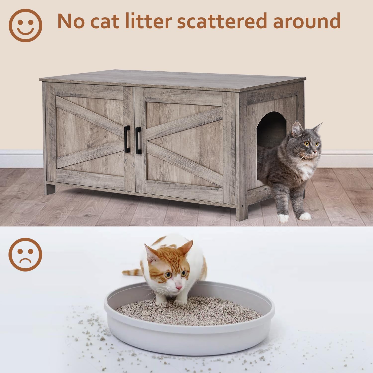 Homhedy 39.4'' L Cat Litter Box Enclosure, Pet House With Barn Door, Wooden Cat Washroom Furniture, Fit Most Of Litter Box, Grei