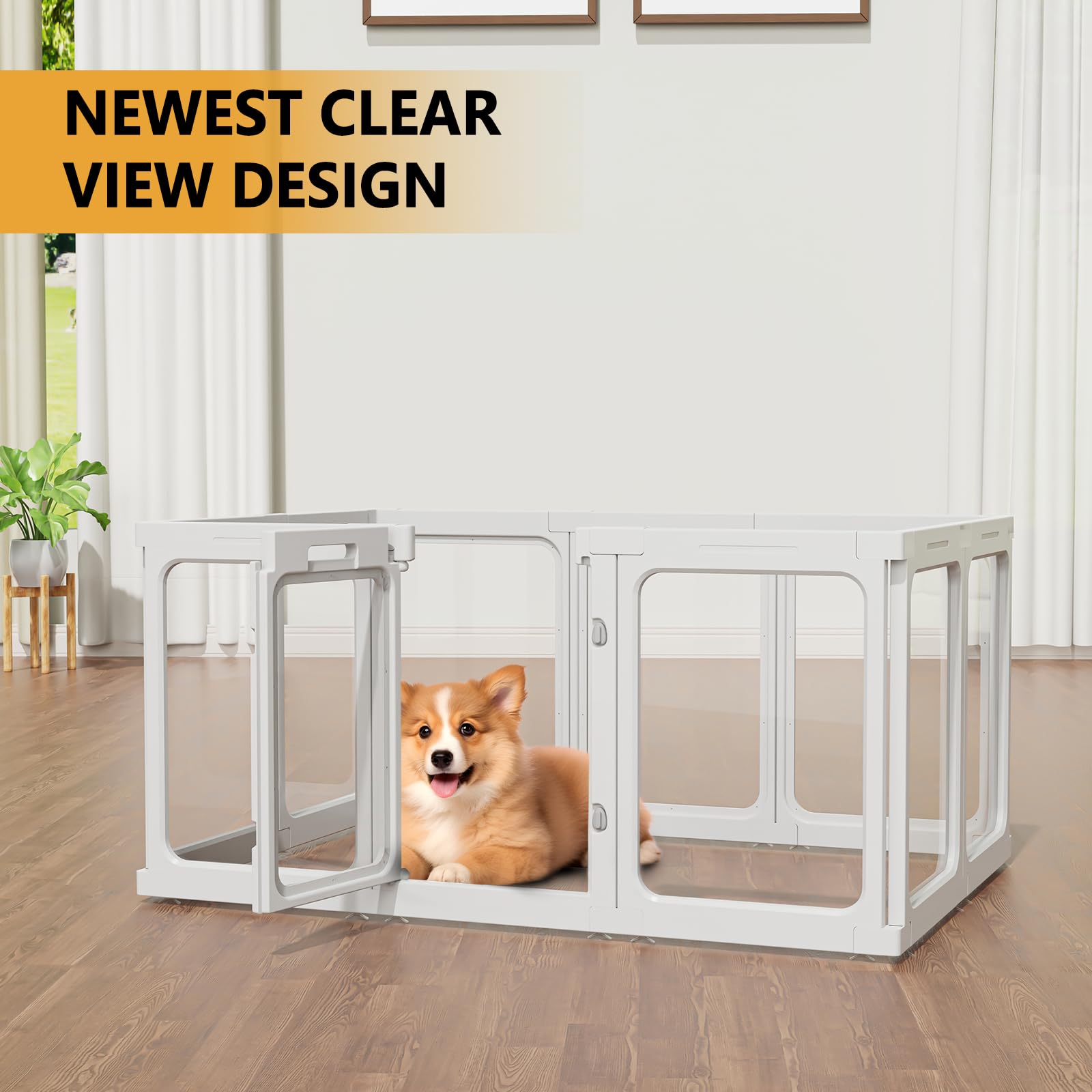 Aoole Clear Acrylic Dog Playpen With Door, For Puppy Cat Rabbit Transparent Pet Pen, Dog Playpen Indoor, Dog Fence, Easy Assembl