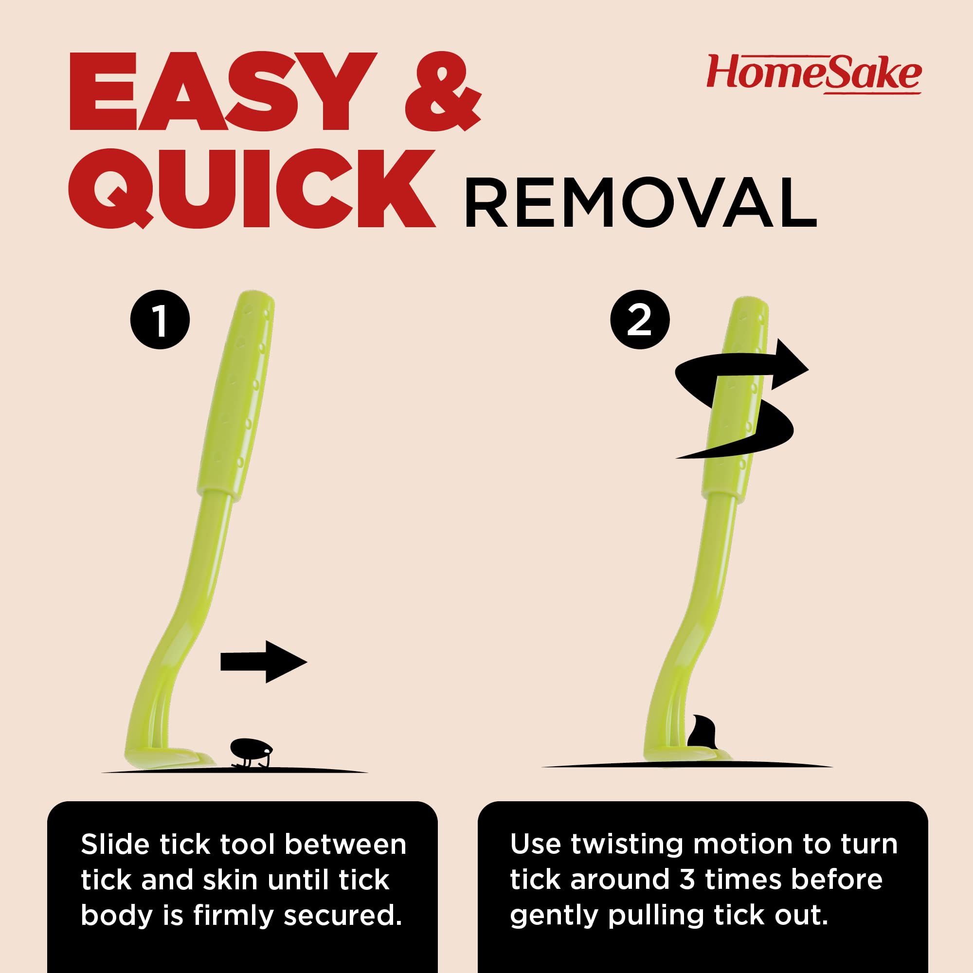 Homesake Tick Removal Tool for Dogs, Cats and Humans | Ultra-Safe Tick Twister | Removes Entire Head & Body | Pain-Free Ticks Re