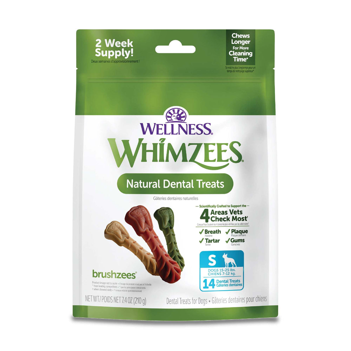 Whimzees Wellness Daily Brushzees Dog Dental Treats, Natural Chews, Small Size Stick, (14 Count)