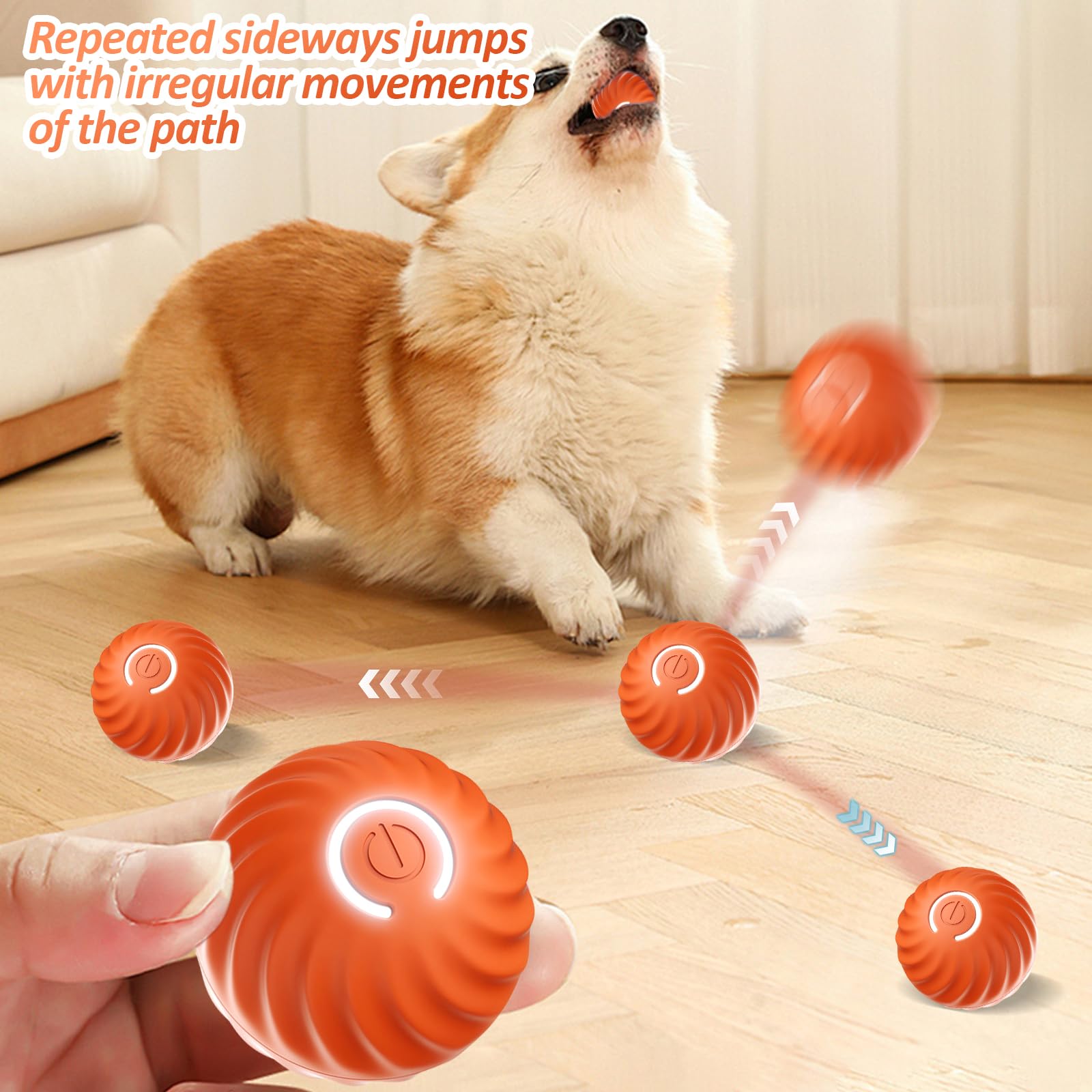 Shudyear Robust Self-Rolling Dog Toy - Interactive Ball For Indoors & Outdoors (Orange)