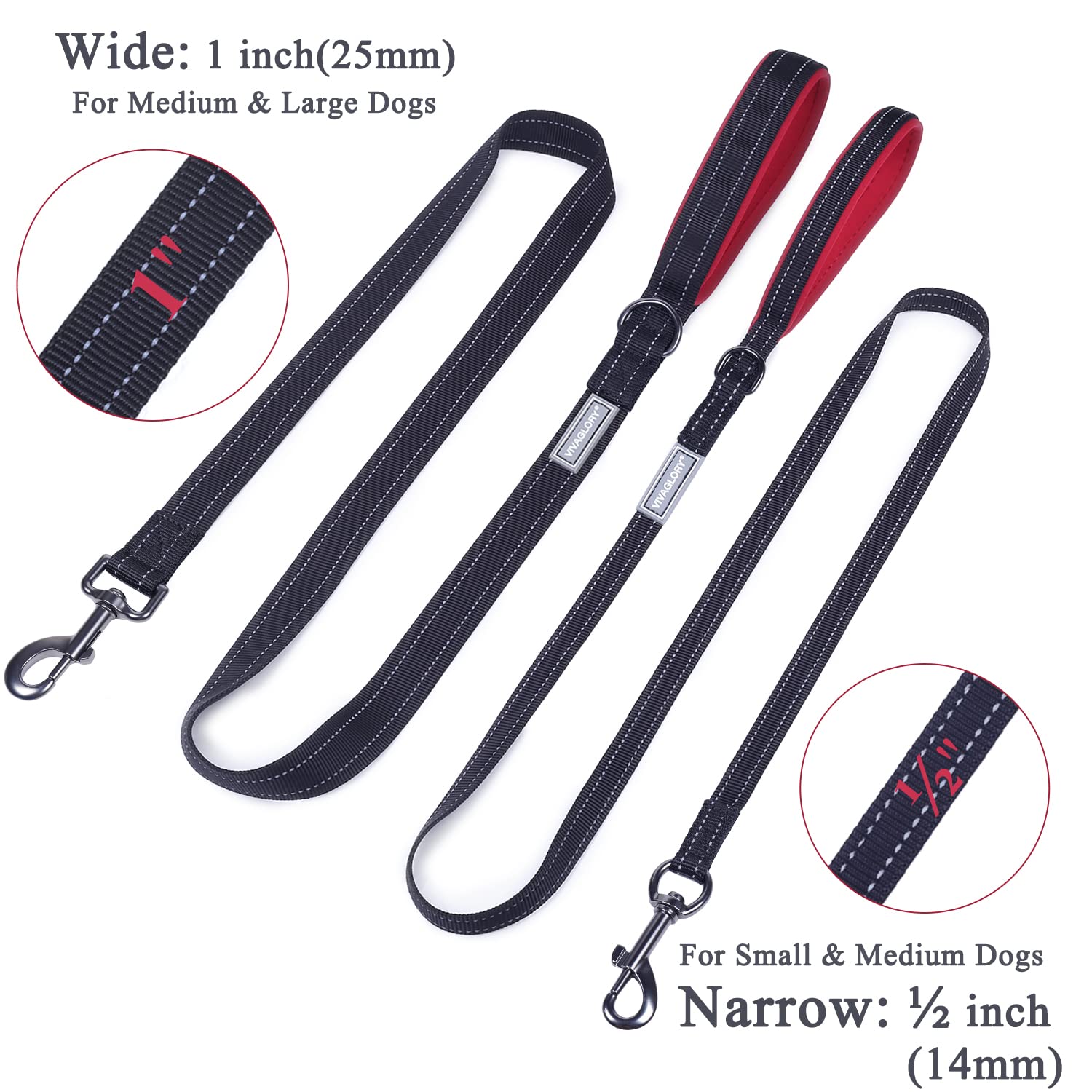 Vivaglory Reflective Dog Leash With Padded Handle, Heavy Duty 5Ft Long Nylon Training Leash Walking Lead For Small To Medium Dogs, Black