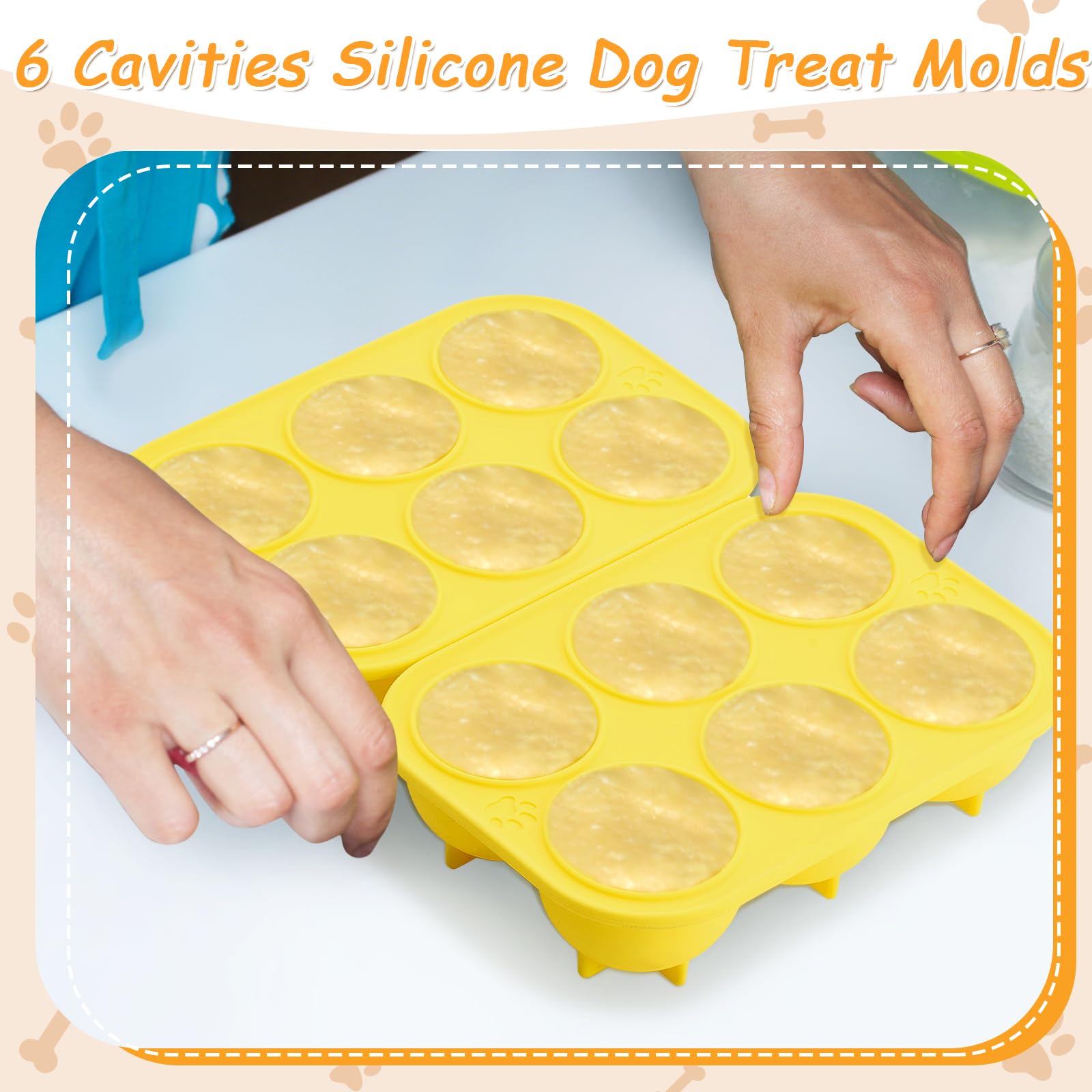 Honeydak 2 Pcs 6 Cavities Silicone Dog Treat Molds Large 25-75lbs for Making Ice Snacks Frozen Dog Treat Molds Cavity Reusable T