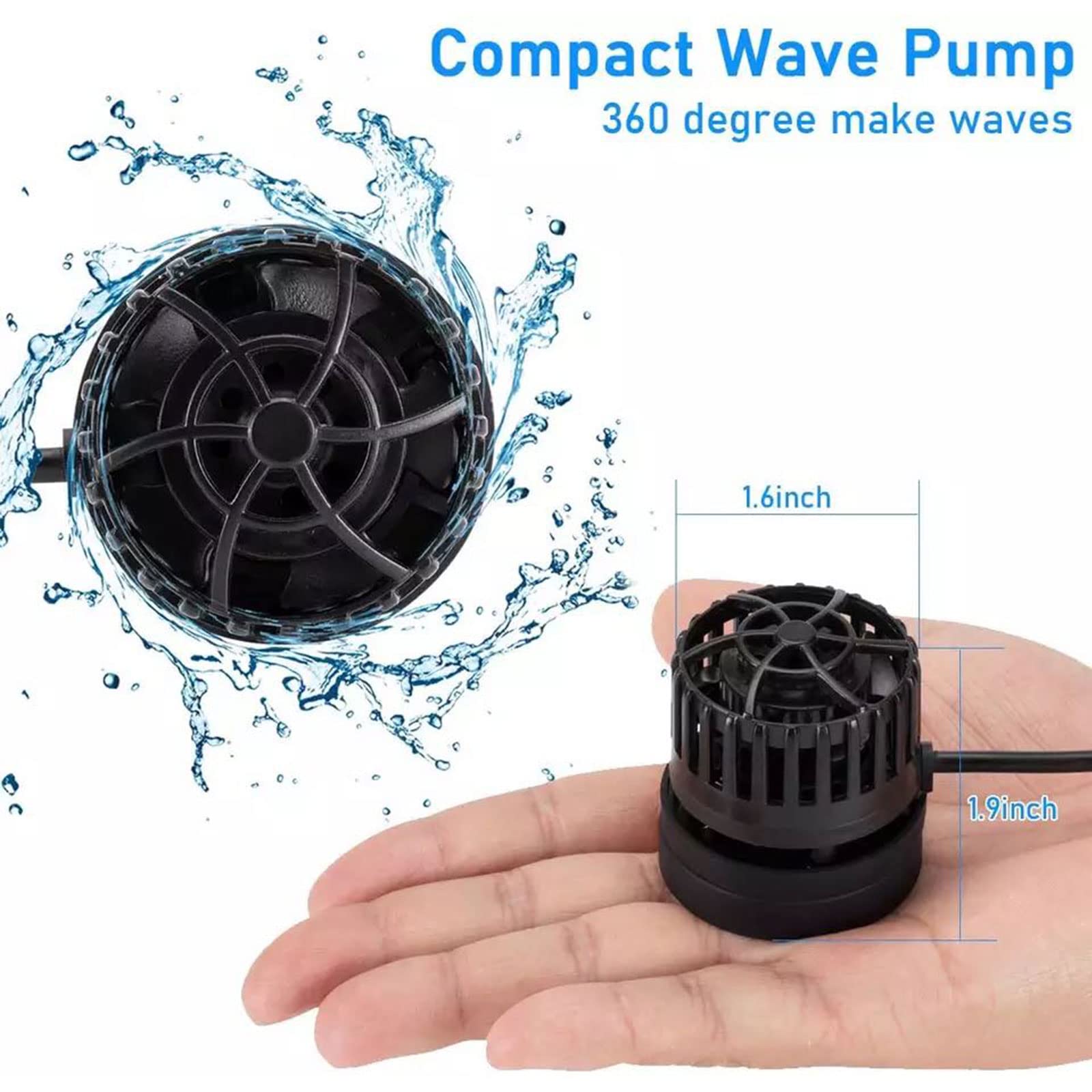 ZKSJ Mini Aquarium Wavemaker 790GPH Water Circulation Pump, 9W DC 12V, Black, for Saltwater Tanks up to 18 inches, Model MINI SLIM